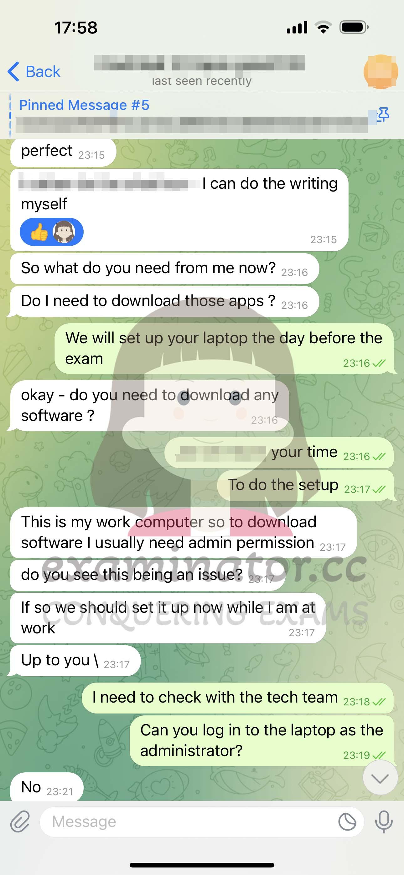 screenshot of chat logs for GMAT Cheating success story #556