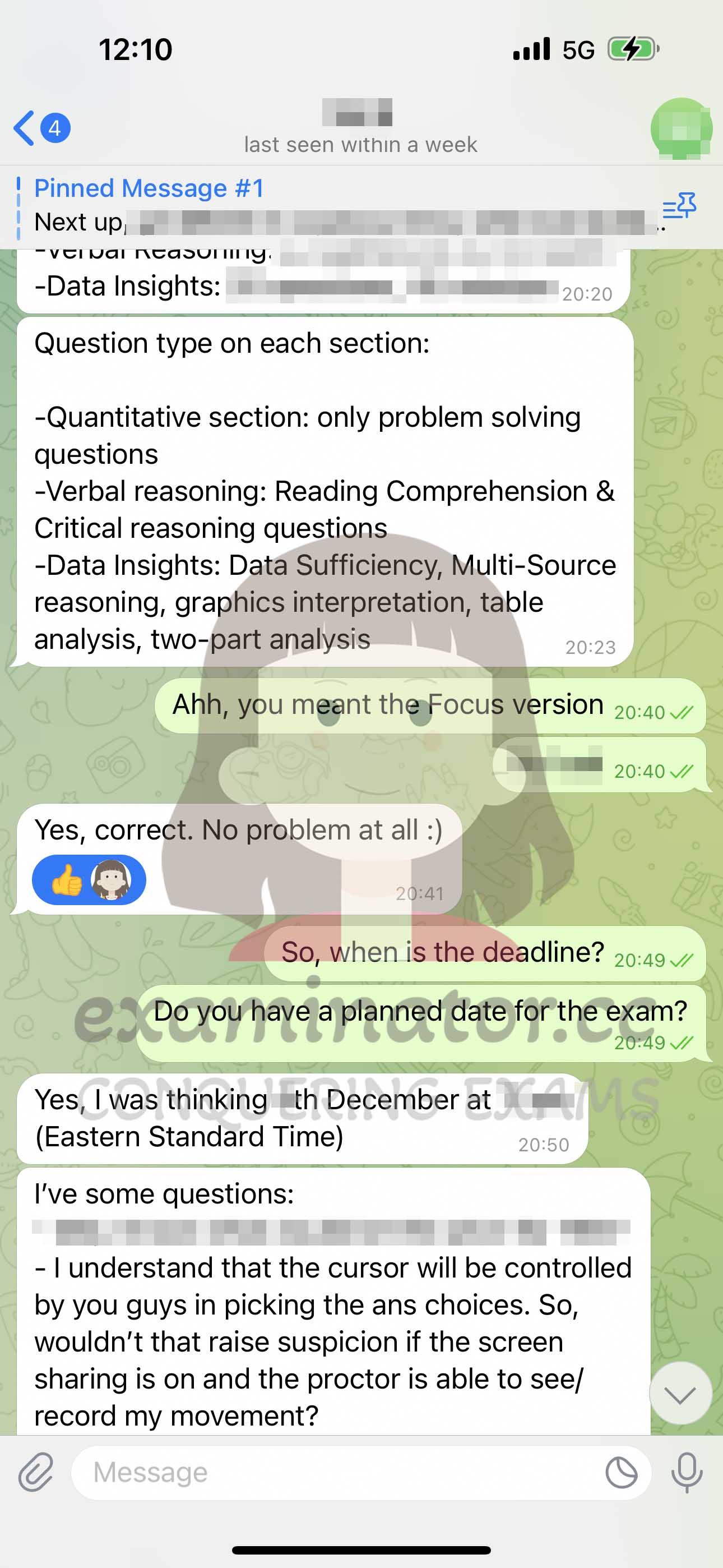 screenshot of chat logs for [GMAT Cheating] success story #386
