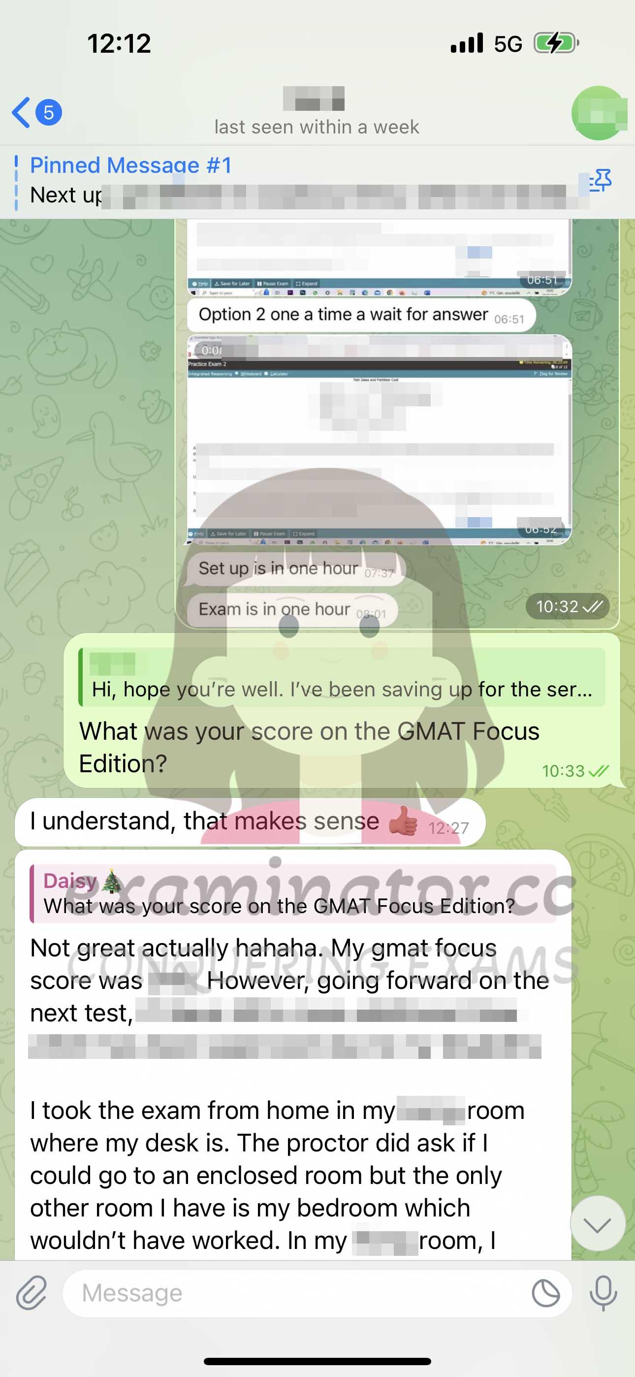 screenshot of chat logs for [GMAT Cheating] success story #386