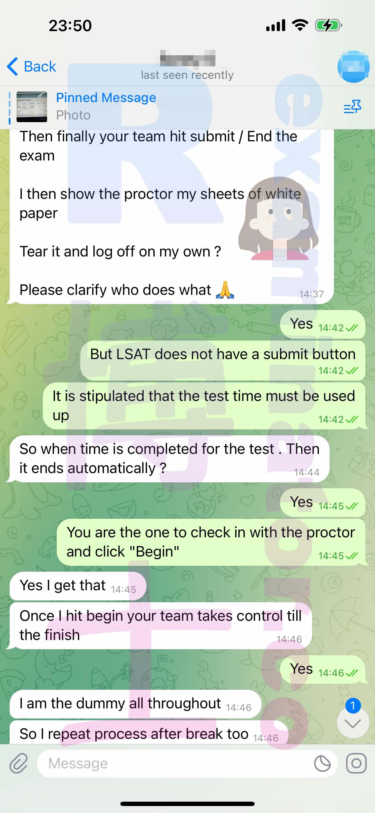 screenshot of chat logs for LSAT Proxy Testing success story #482
