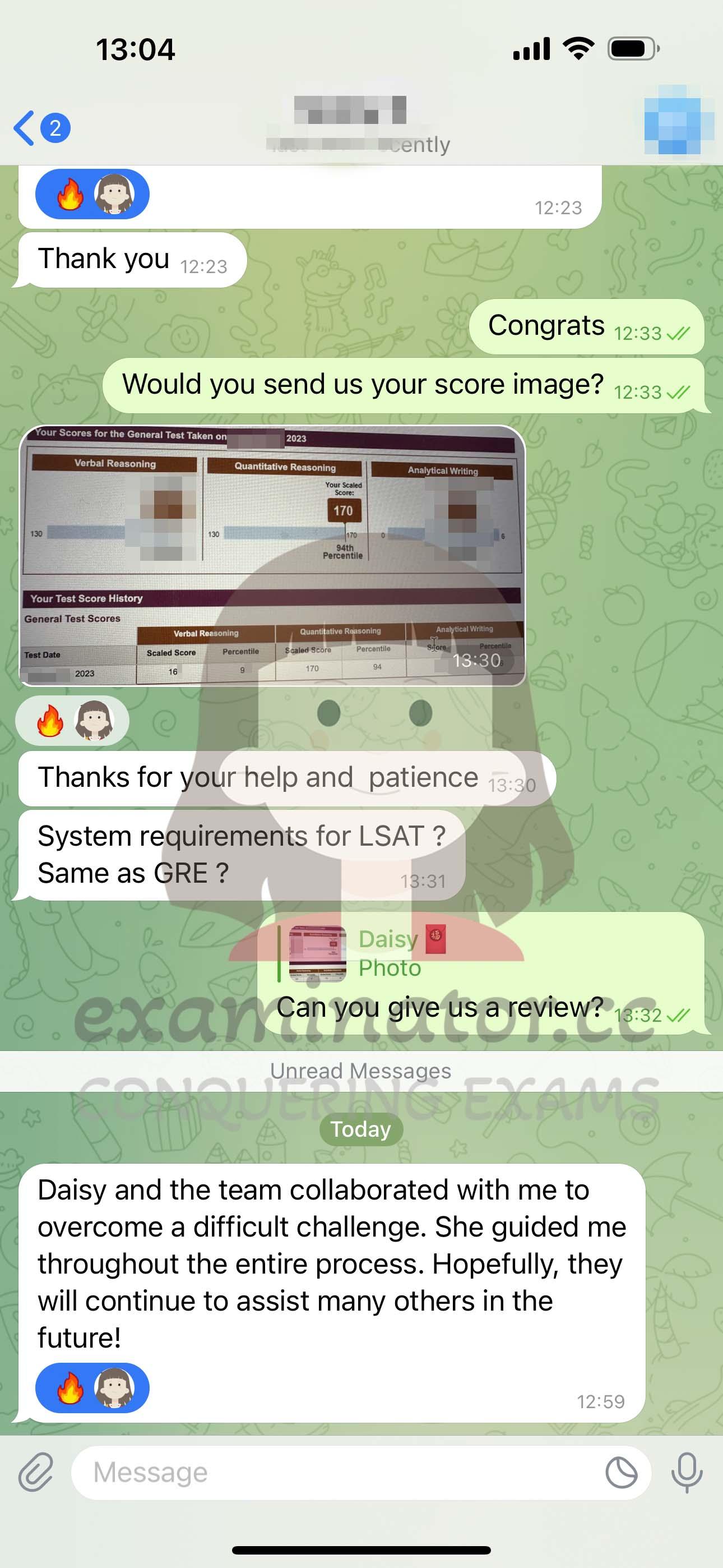 screenshot of chat logs for GMAT Proxy Testing success story #577