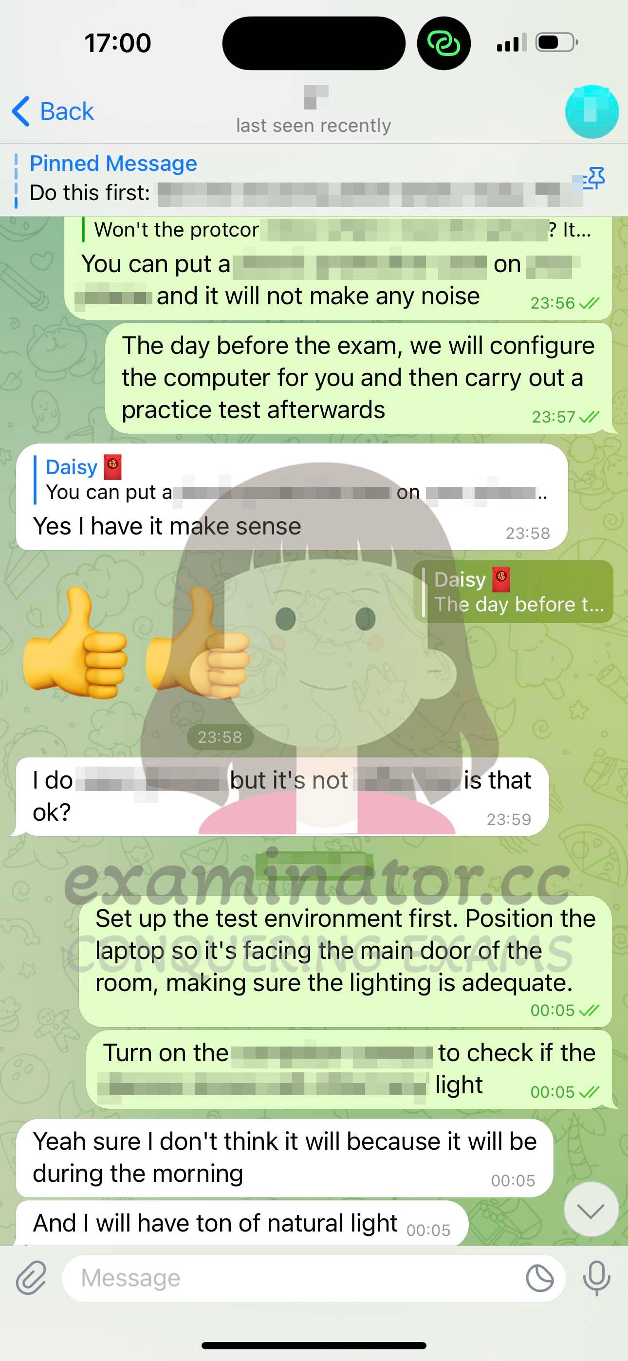 screenshot of chat logs for GMAT Proxy Testing success story #570