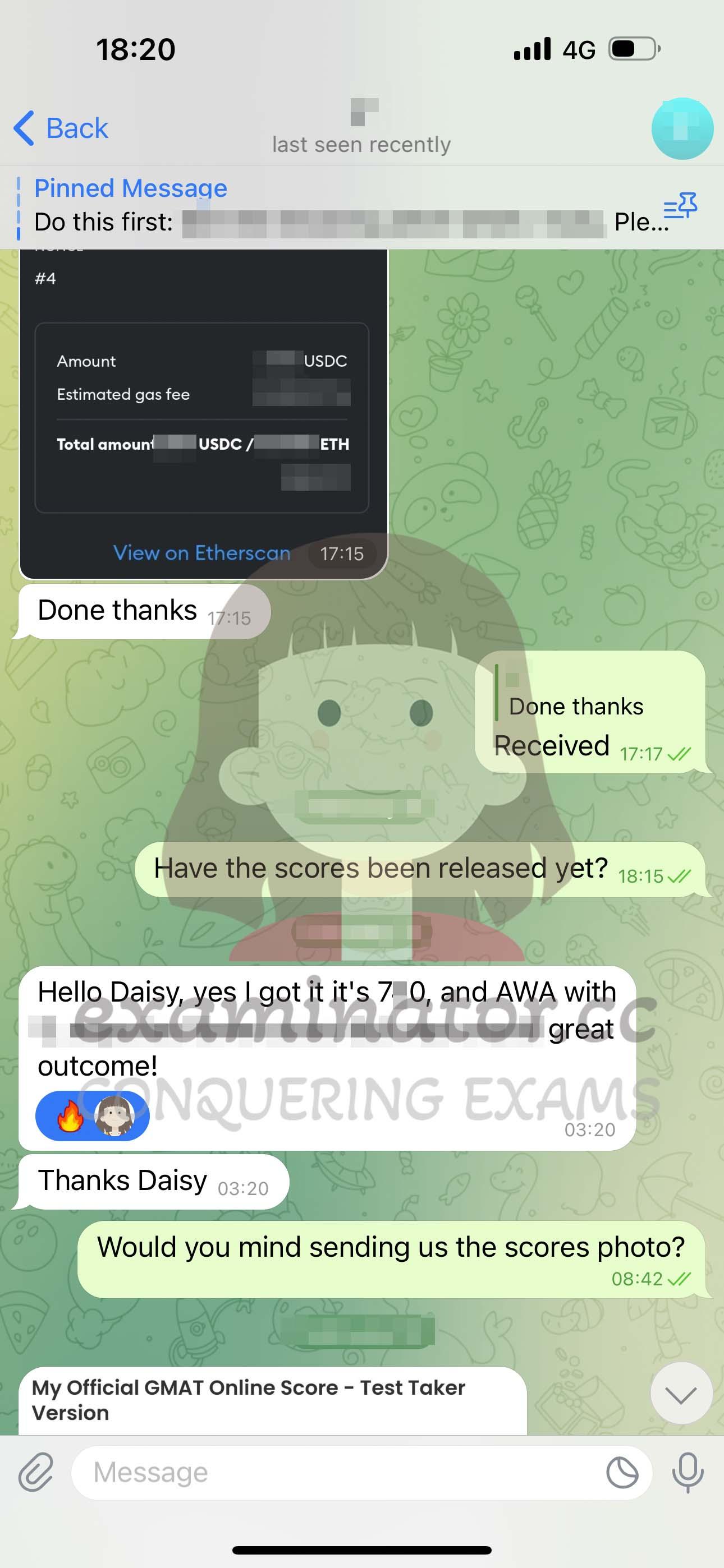 screenshot of chat logs for GMAT Proxy Testing success story #575