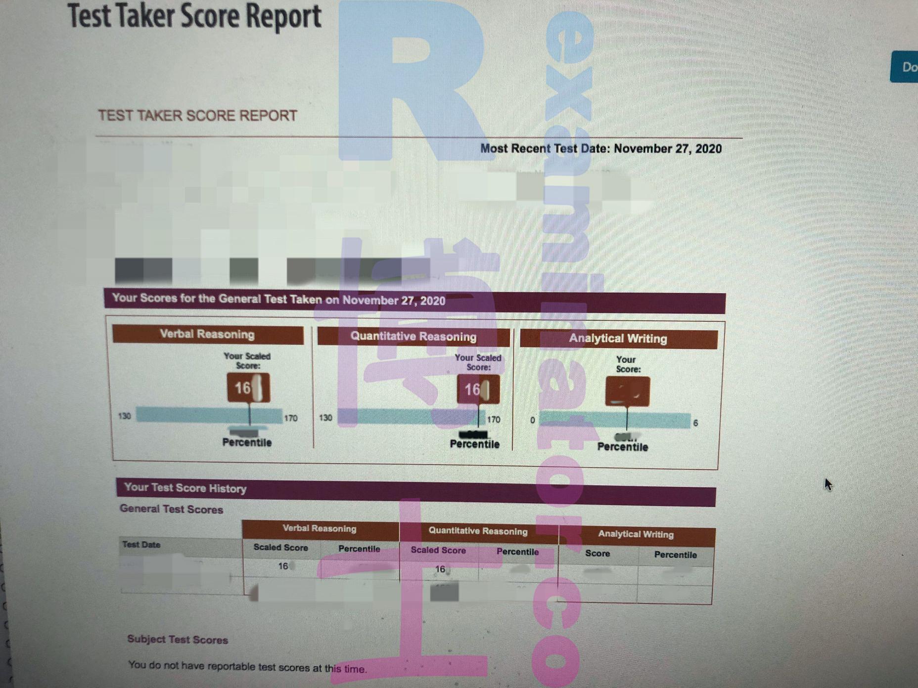 score image for GRE Cheating success story #115
