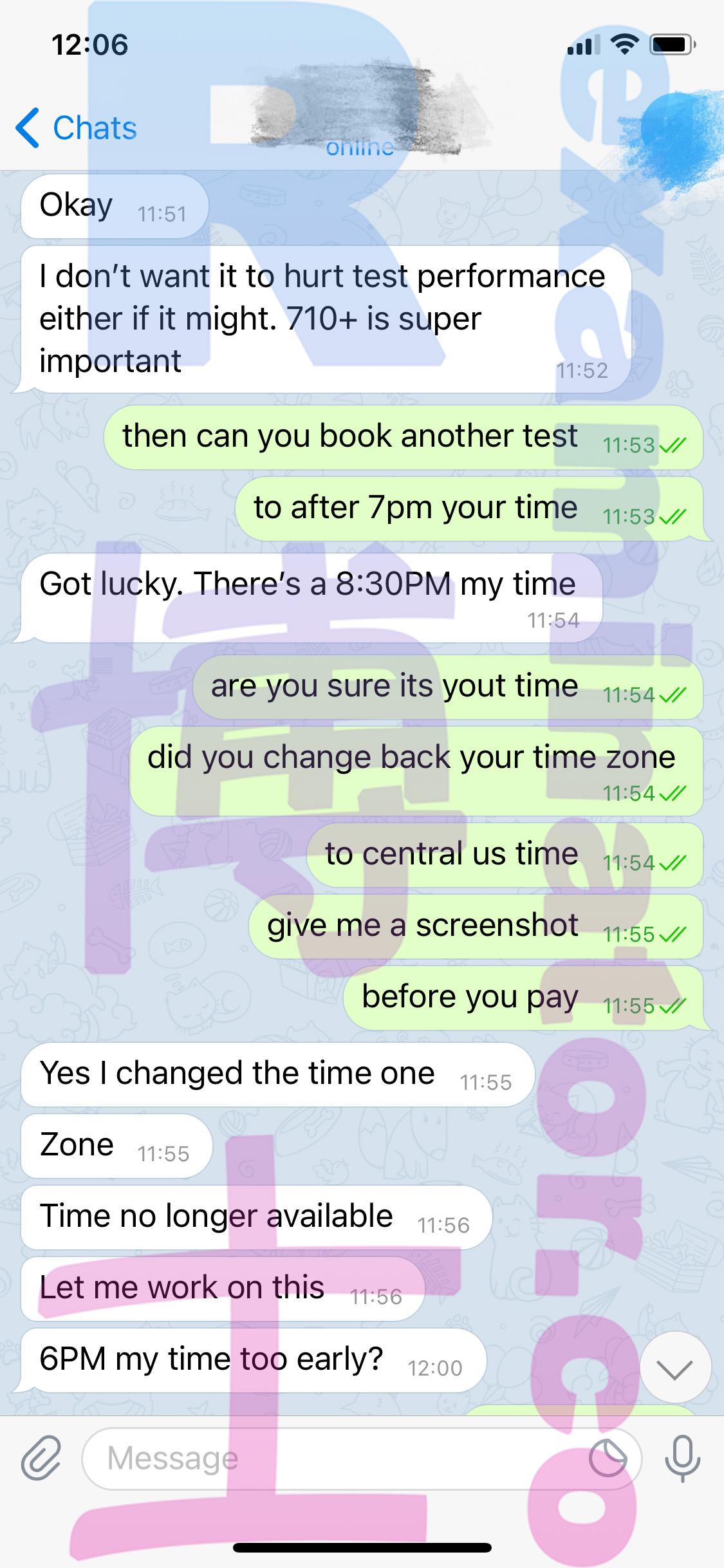 screenshot of chat logs for [GMAT Cheating] success story #42