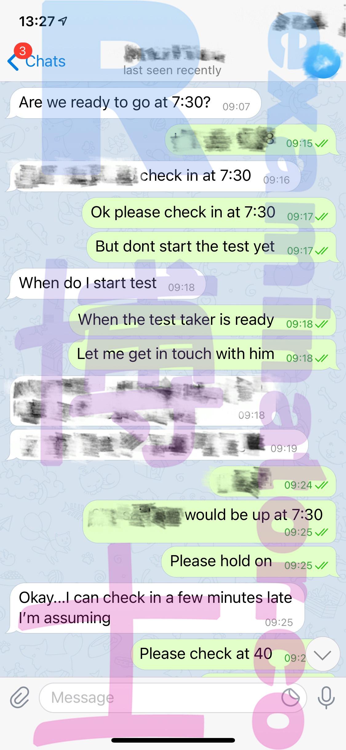 screenshot of chat logs for [GMAT Cheating] success story #26