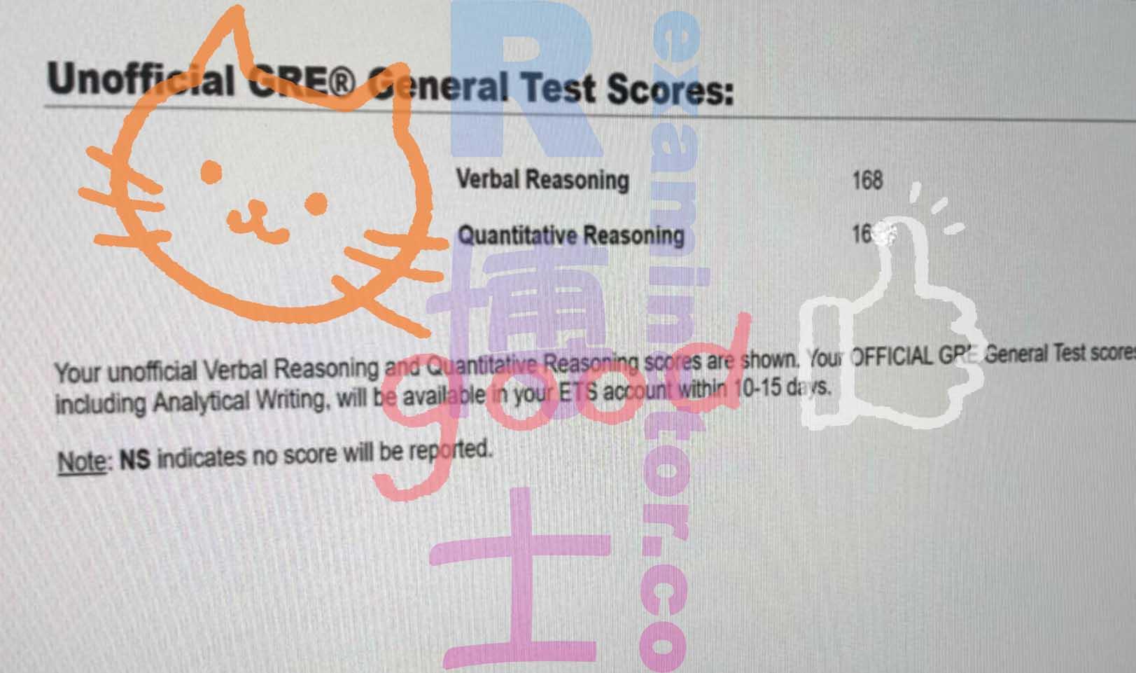 score image for GRE Cheating success story #262
