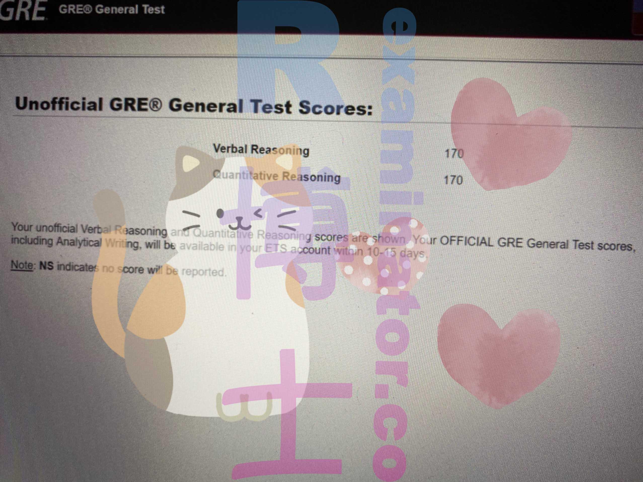 score image for GRE Cheating success story #277