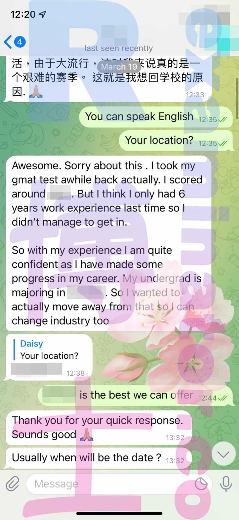 screenshot of chat logs for [GMAT Cheating] success story #161
