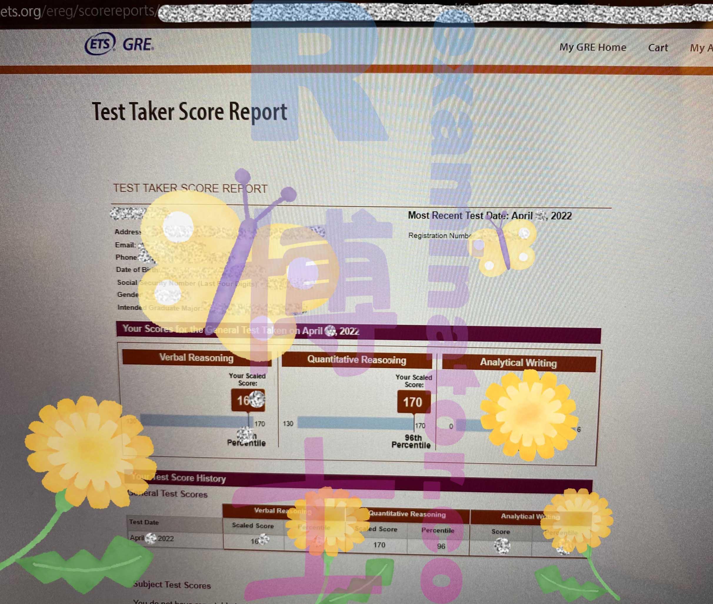 score image for GRE Cheating success story #305