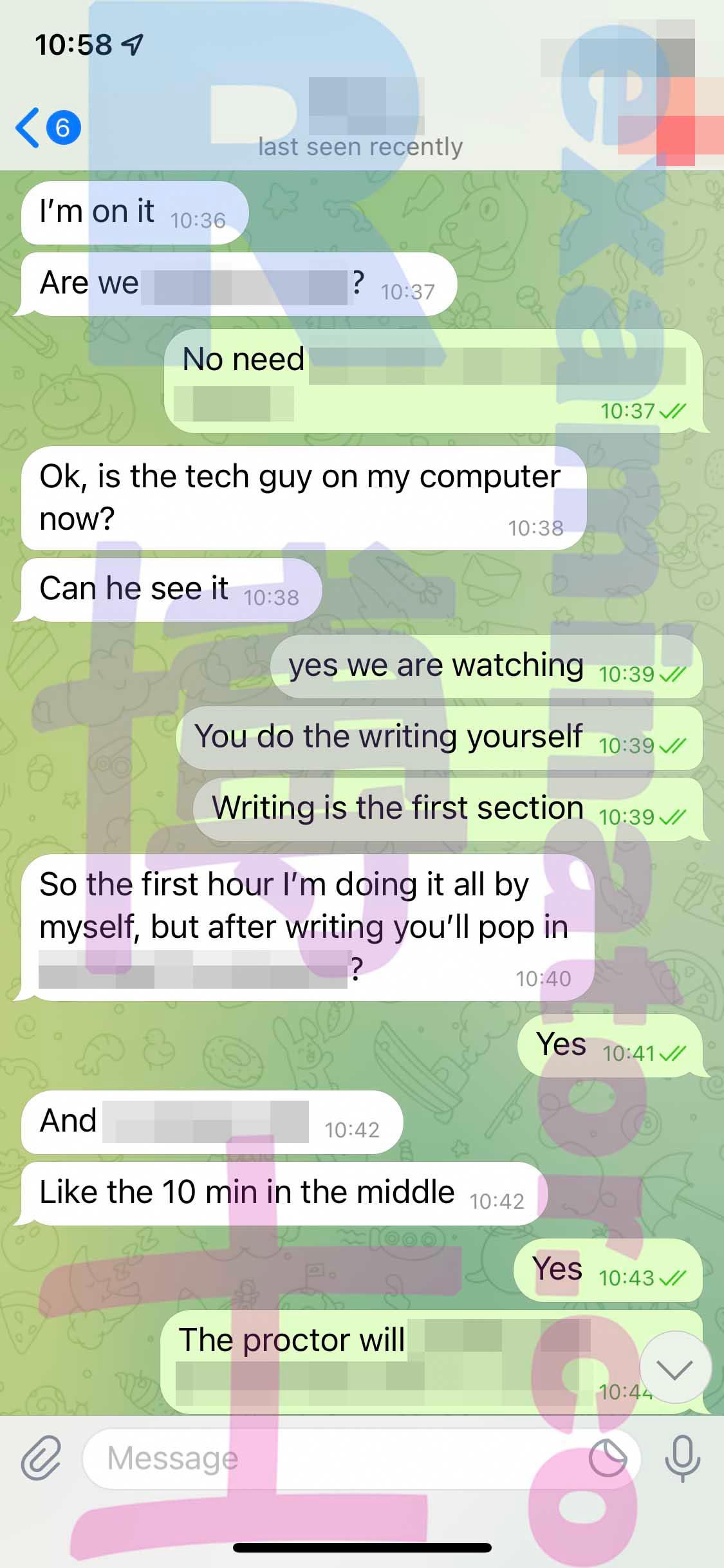 screenshot of chat logs for GRE Cheating success story #312