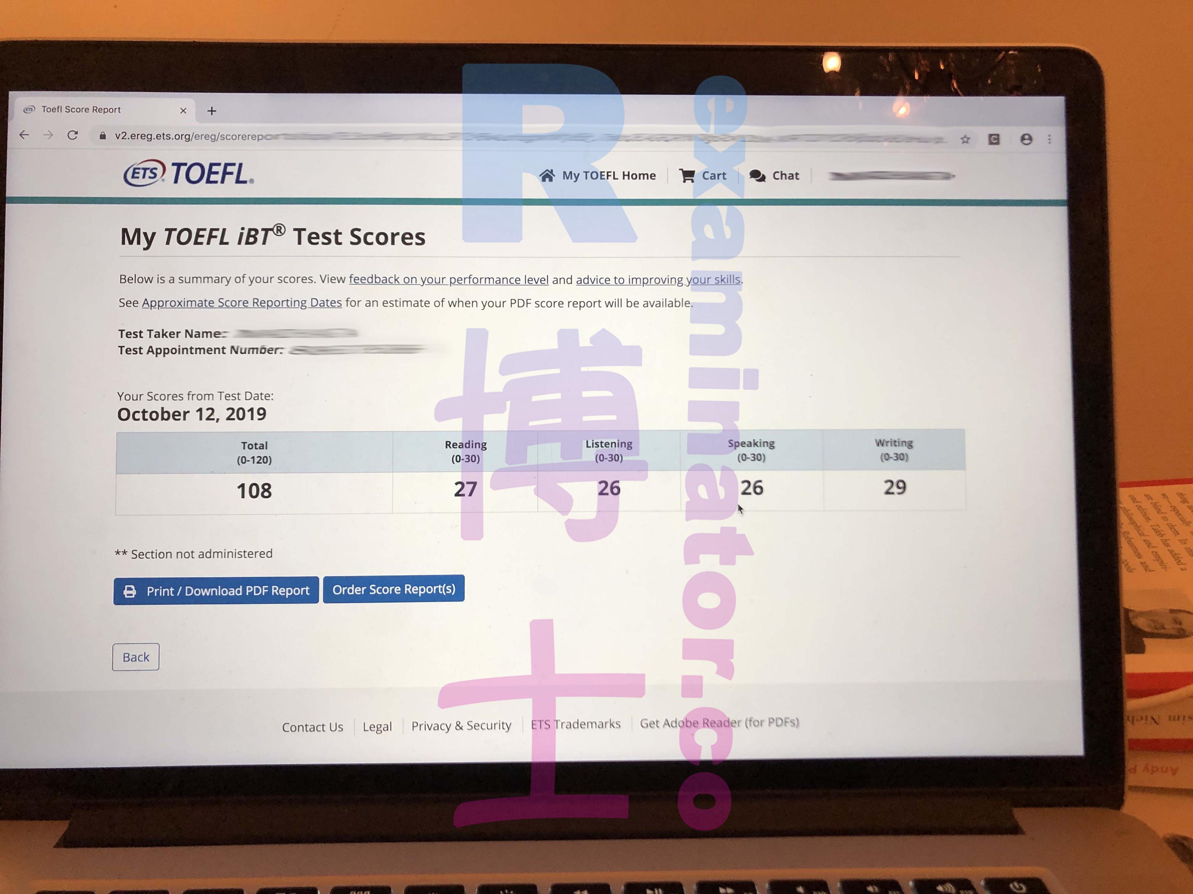score image for TOEFL Cheating success story #56