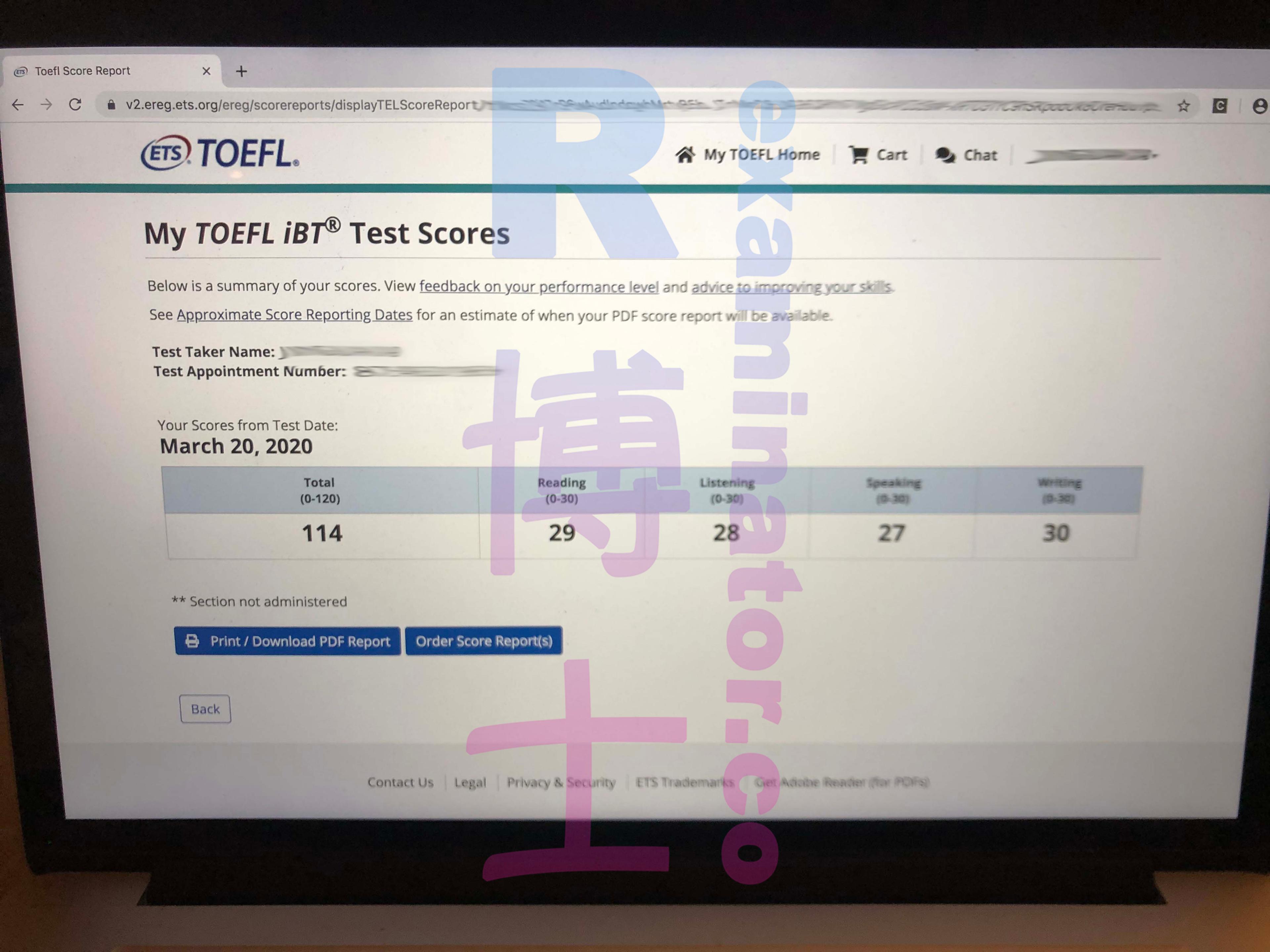 score image for TOEFL Cheating success story #69