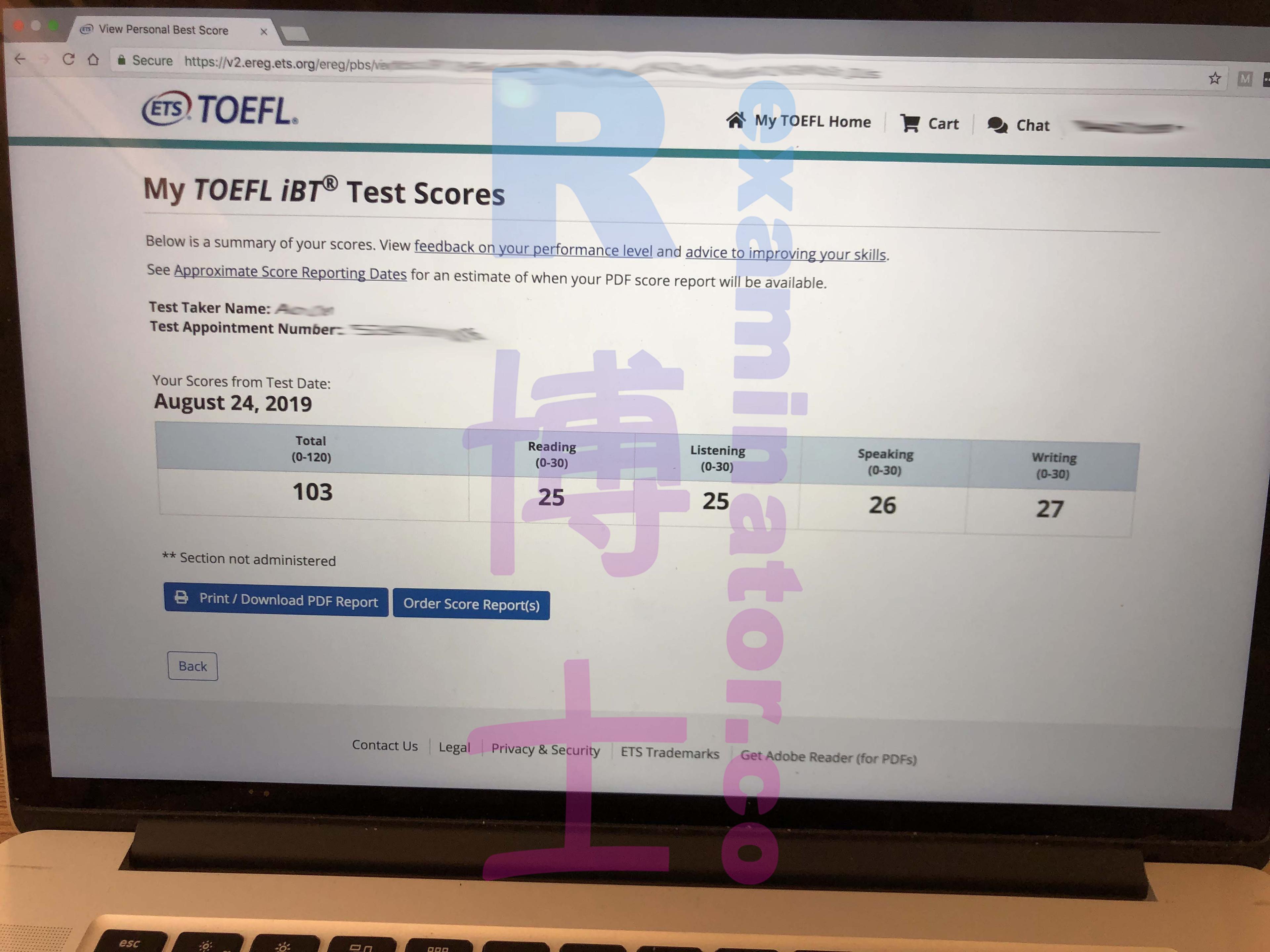 score image for TOEFL Cheating success story #47