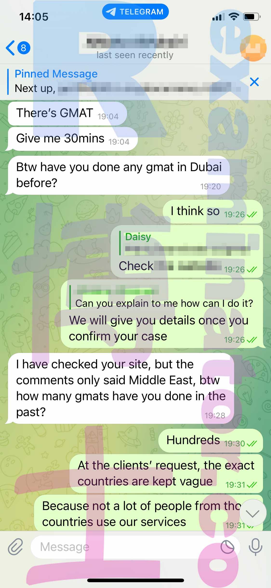 screenshot of chat logs for [GMAT Cheating] success story #287