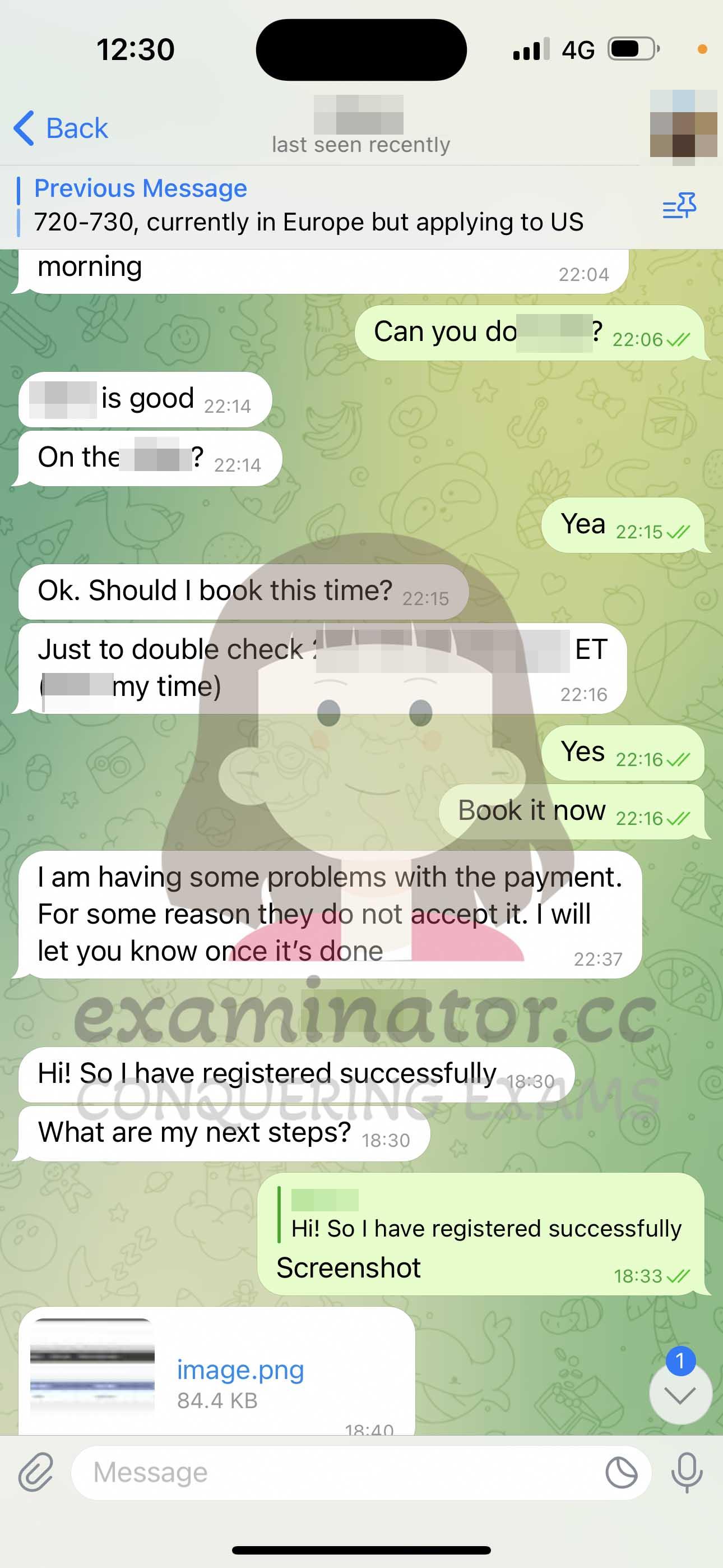 screenshot of chat logs for [GMAT Cheating] success story #381