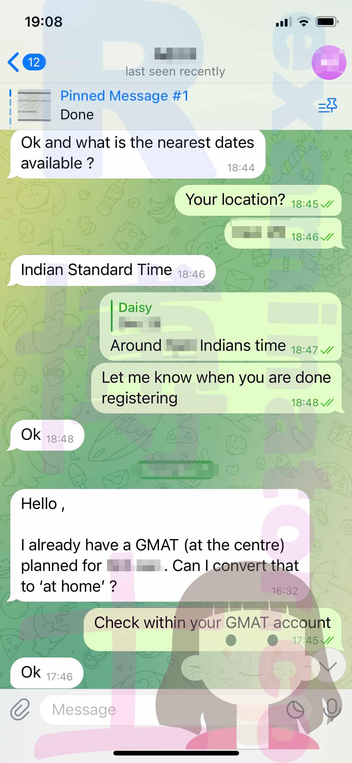 screenshot of chat logs for [GMAT Cheating] success story #314