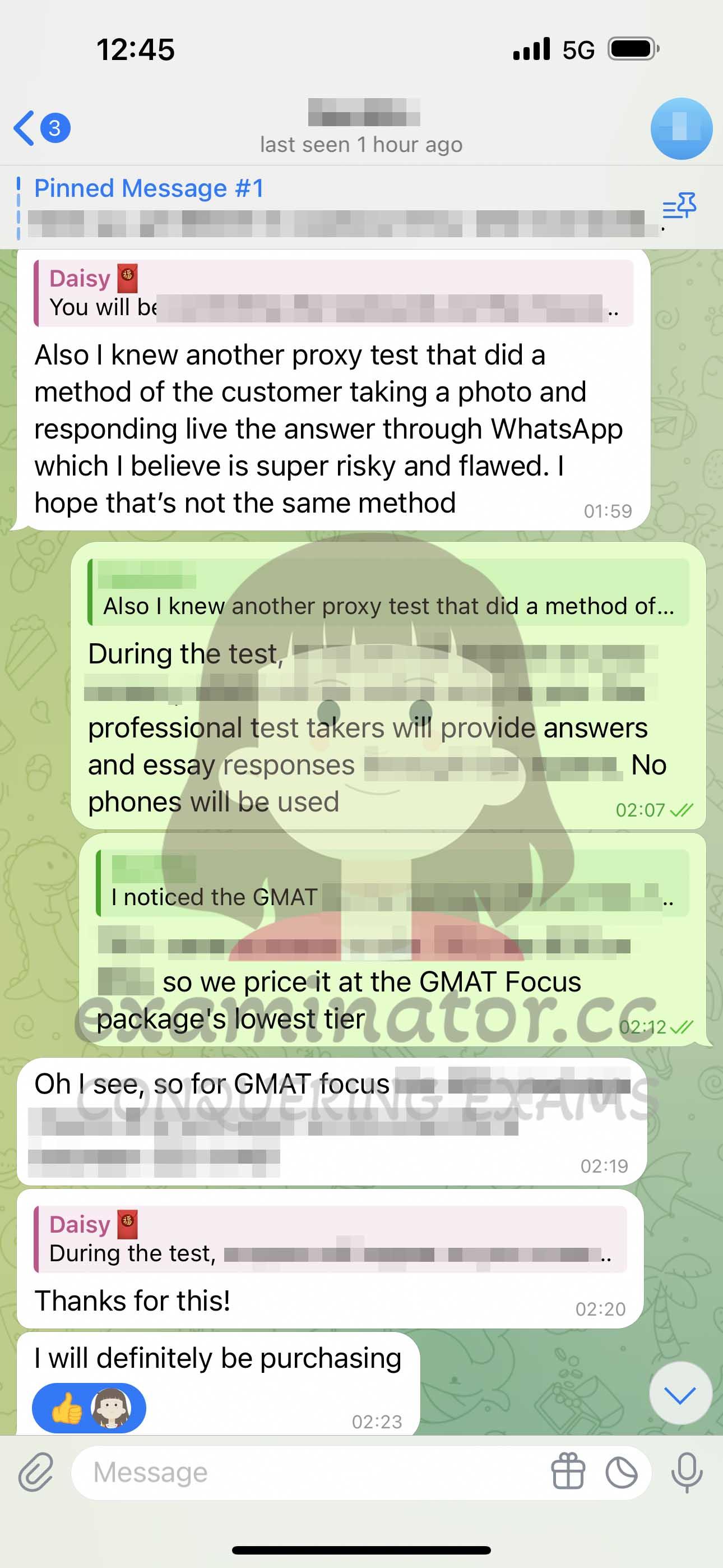 screenshot of chat logs for [GMAT Cheating] success story #393