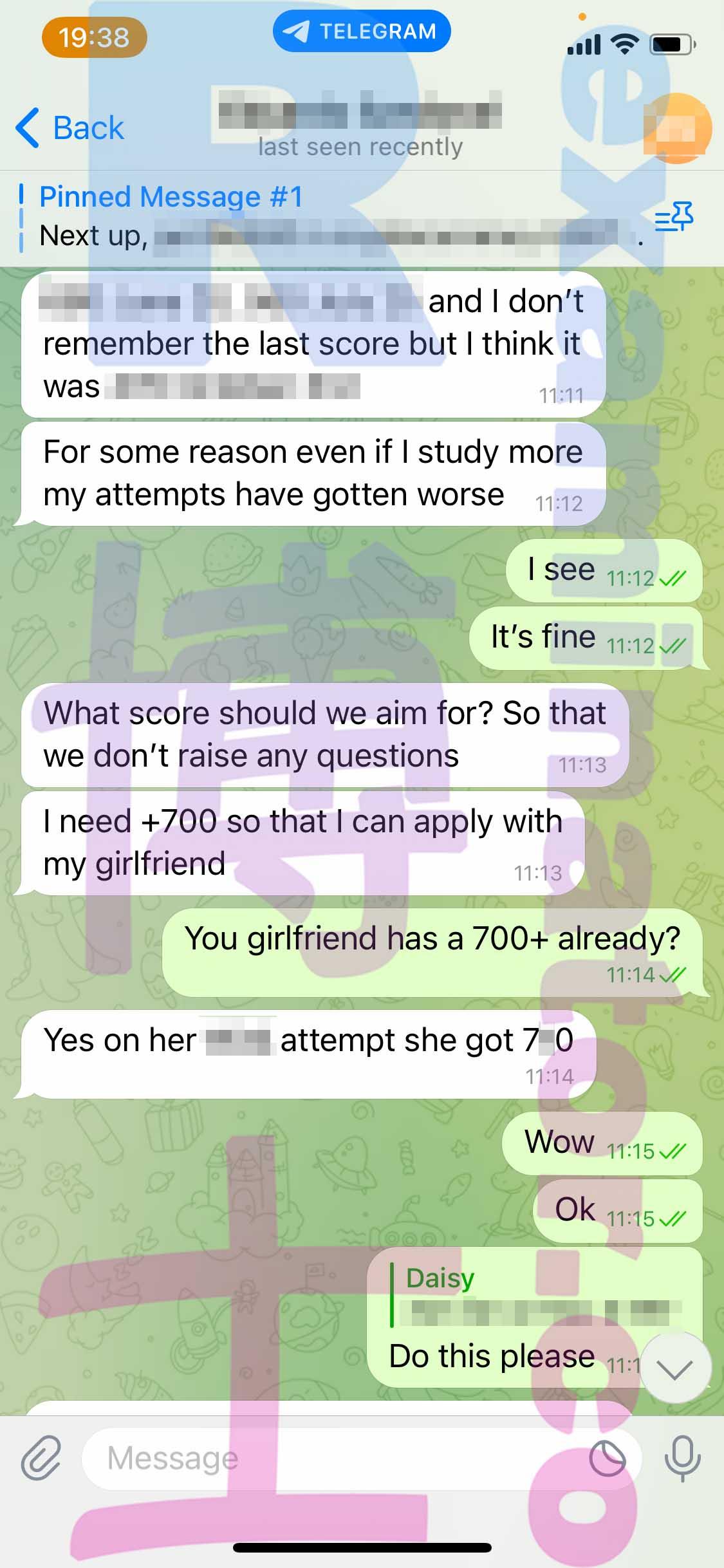 screenshot of chat logs for [GMAT Cheating] success story #281