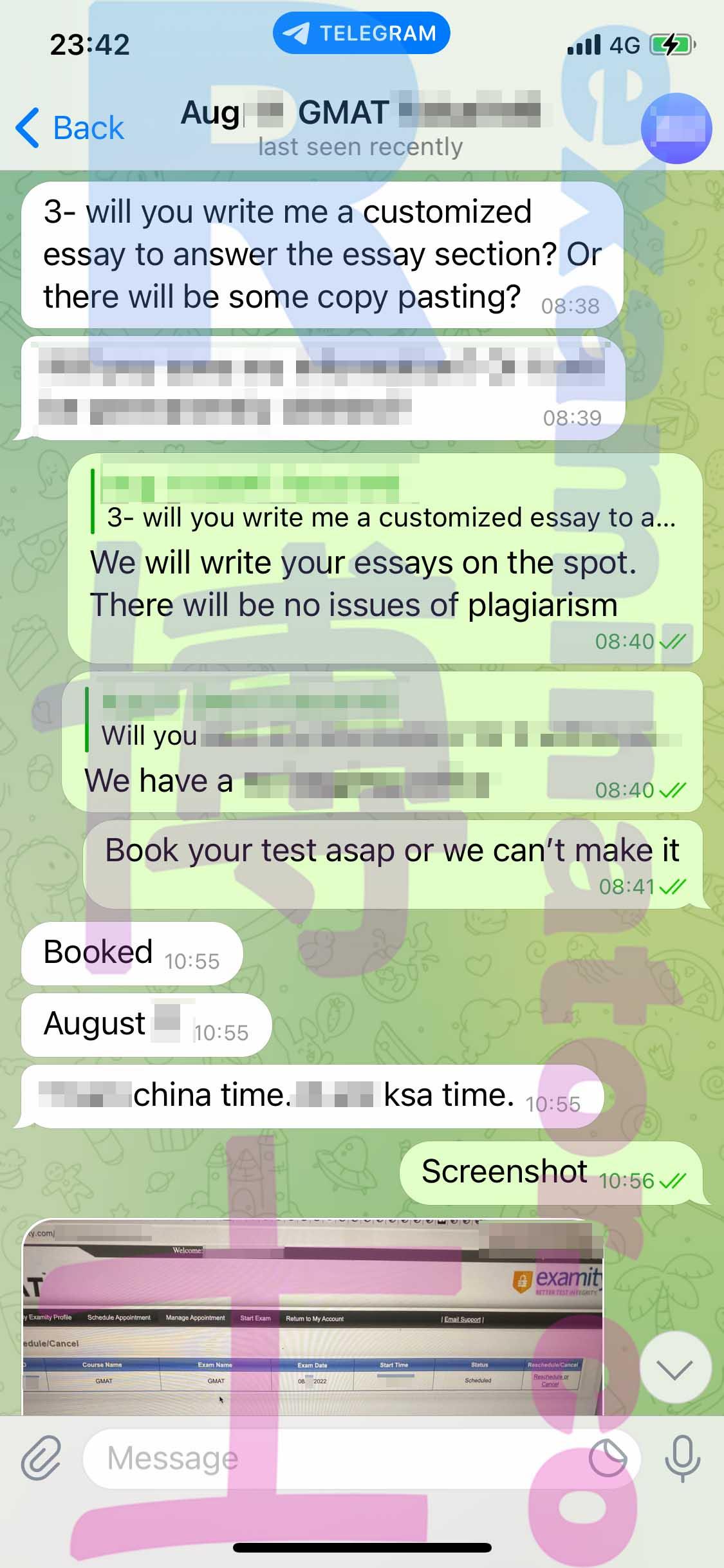 screenshot of chat logs for [GMAT Cheating] success story #229