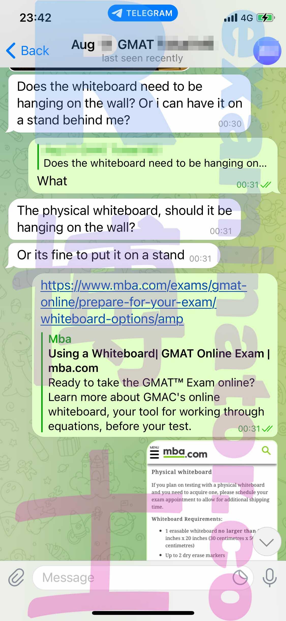 screenshot of chat logs for [GMAT Cheating] success story #229