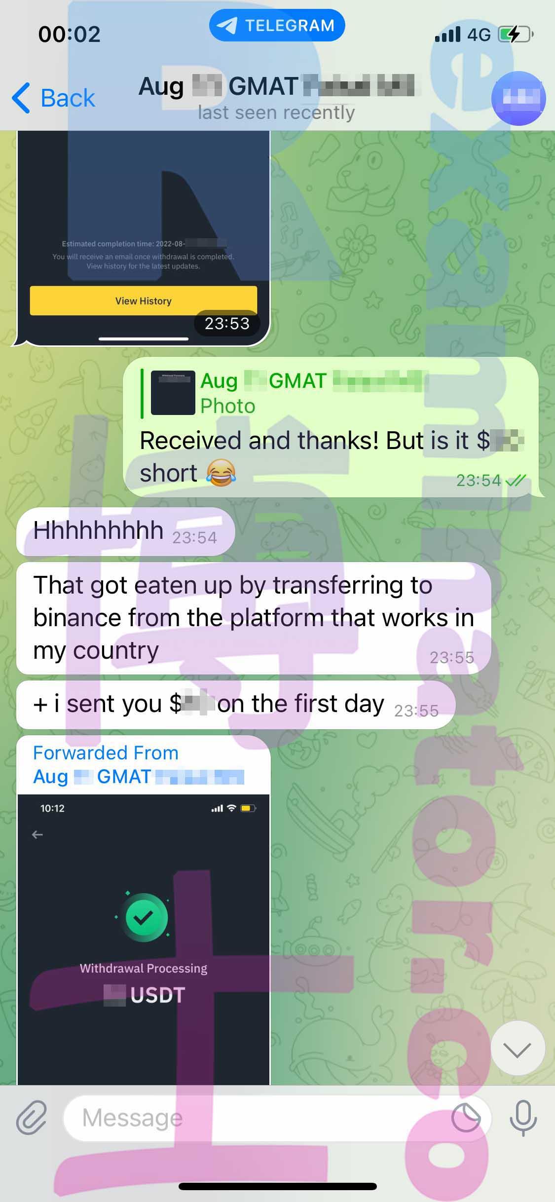 screenshot of chat logs for GMAT Cheating success story #363