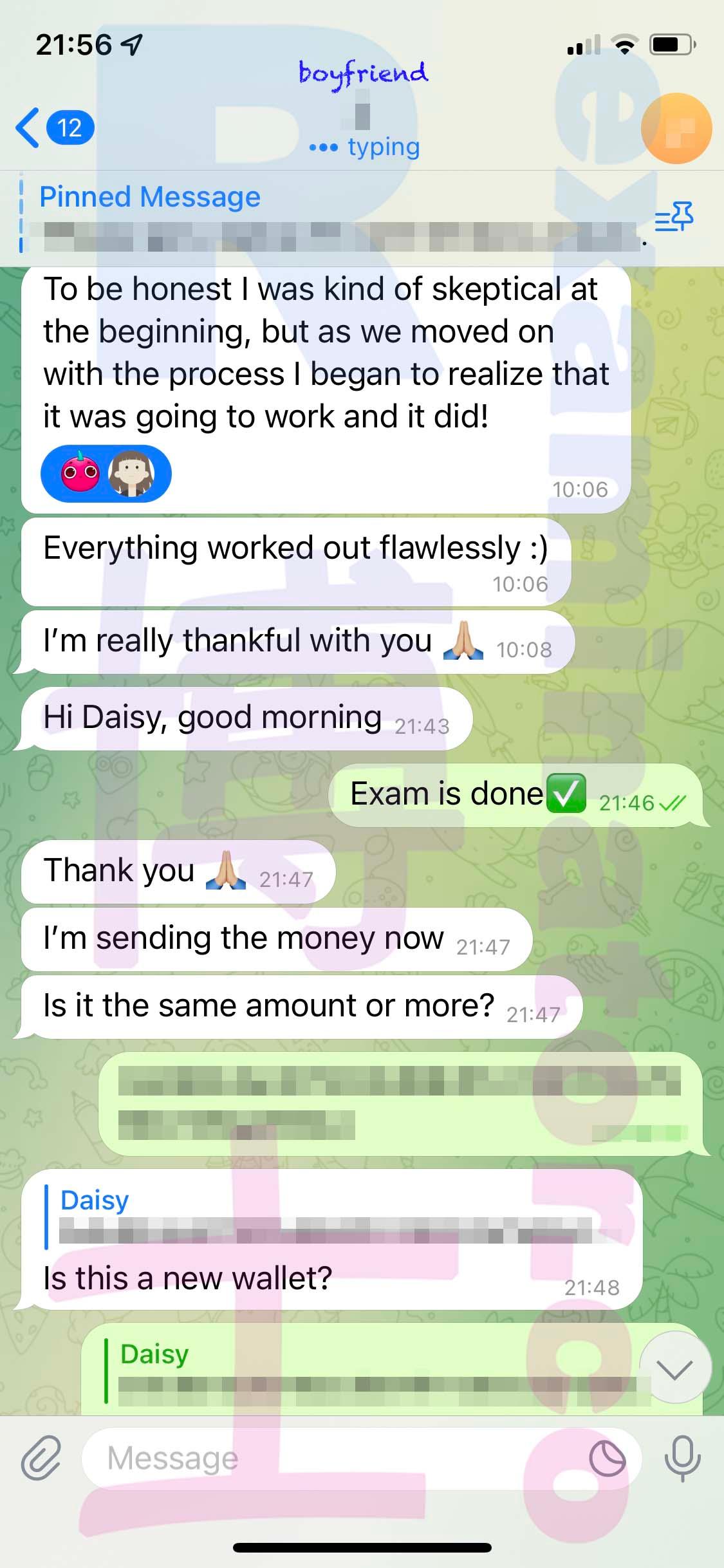 screenshot of chat logs for GMAT Cheating success story #473