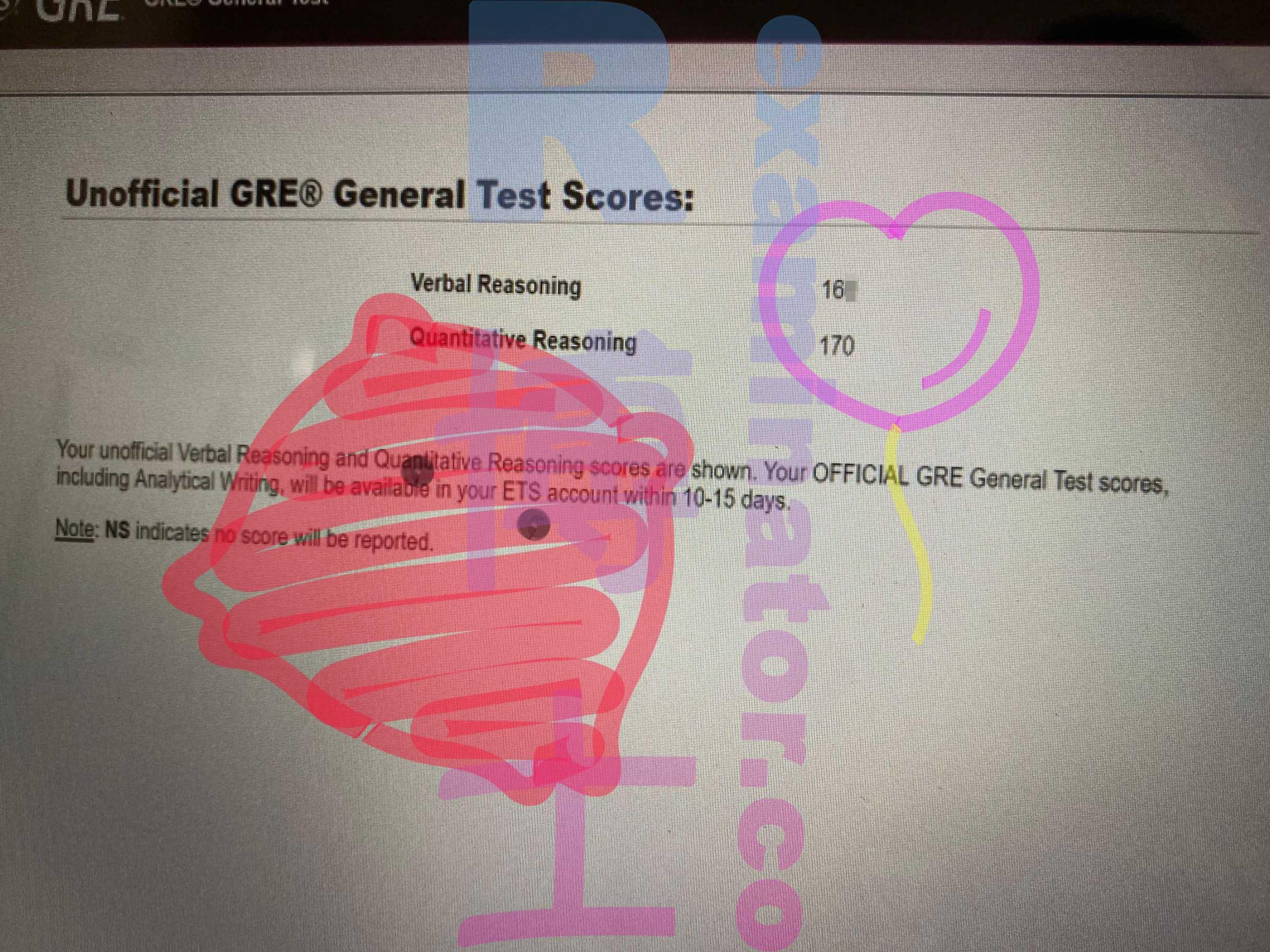 score image for GRE Cheating success story #401