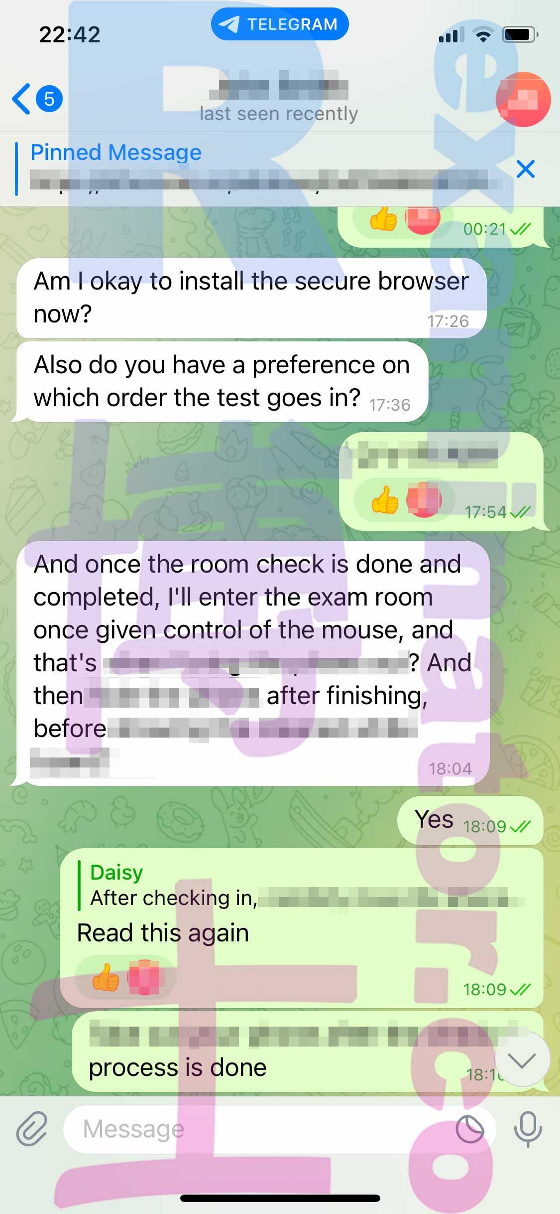 screenshot of chat logs for GMAT Cheating success story #445