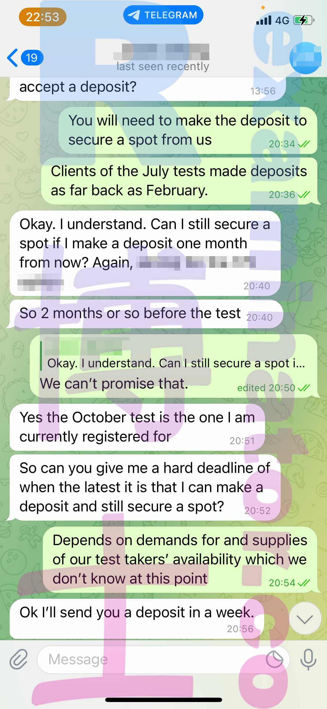 screenshot of chat logs for [LSAT Cheating] success story #220