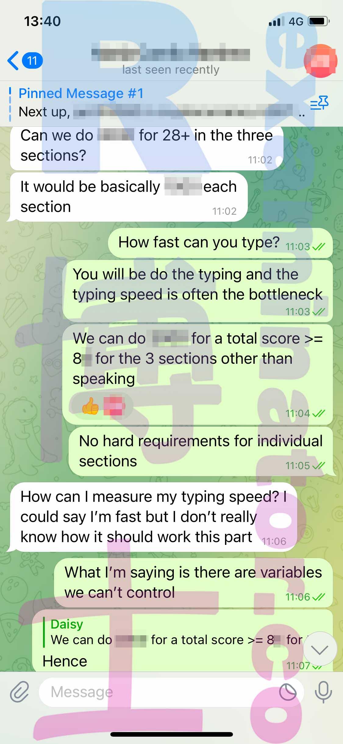screenshot of chat logs for [TOEFL Cheating] success story #279