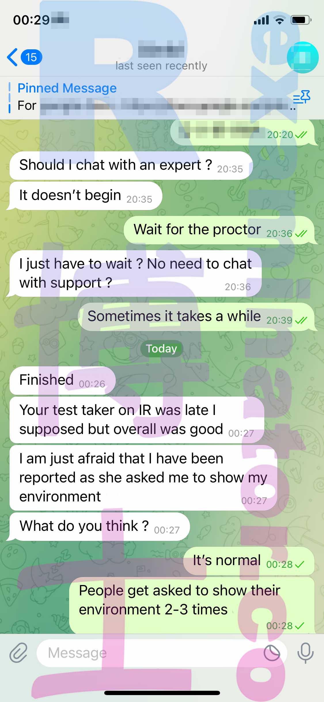 screenshot of chat logs for GMAT Cheating success story #439