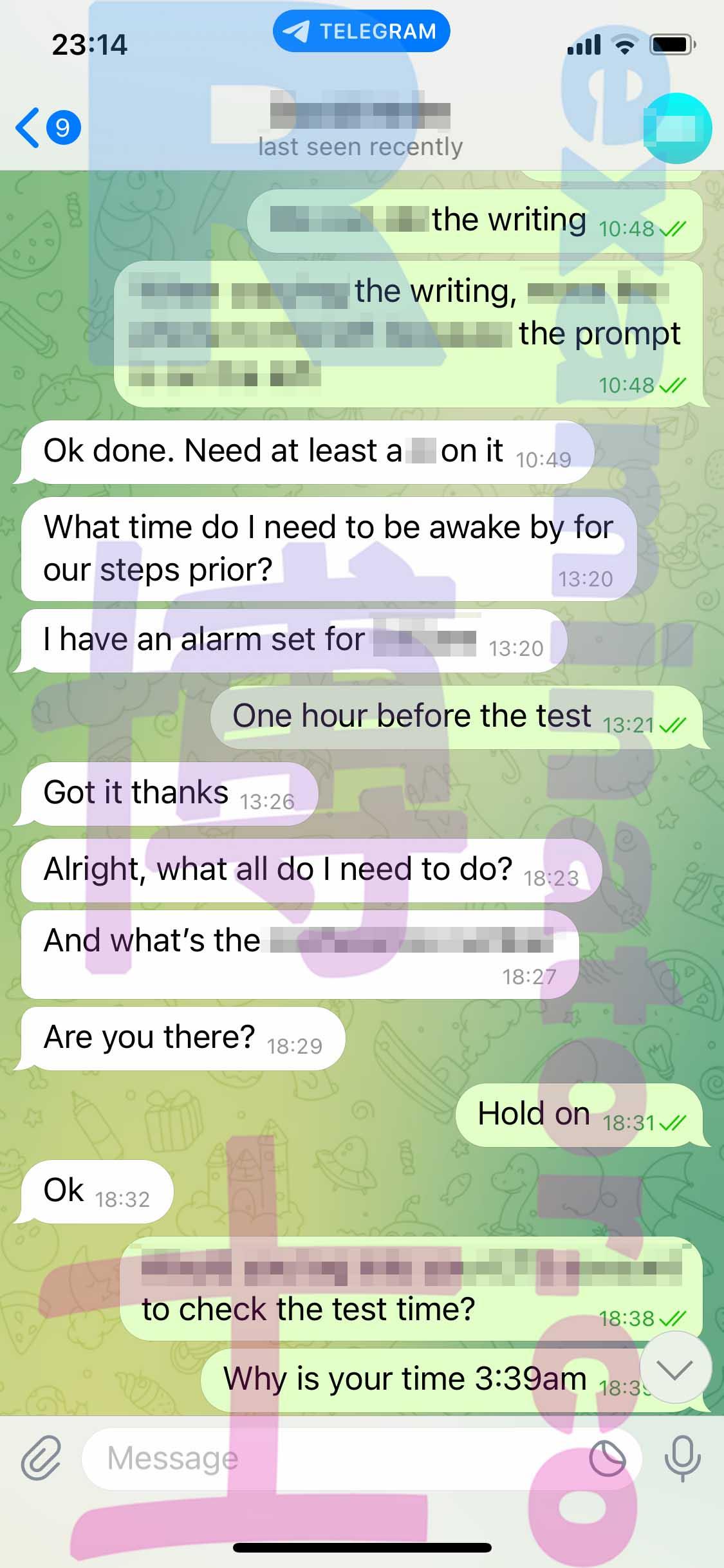 screenshot of chat logs for GRE Cheating success story #433