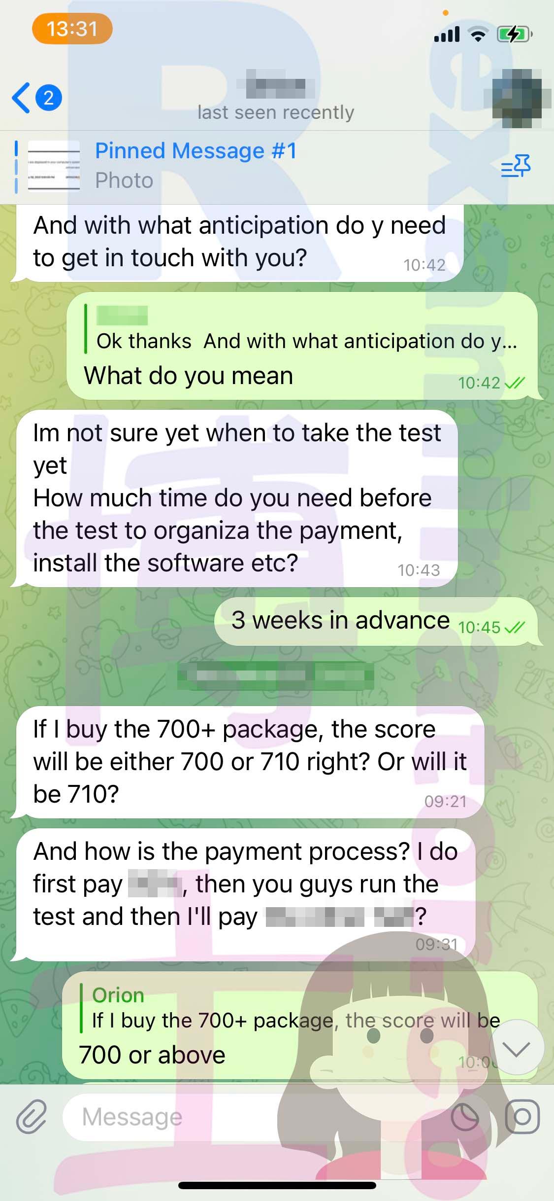 screenshot of chat logs for [GMAT Cheating] success story #318