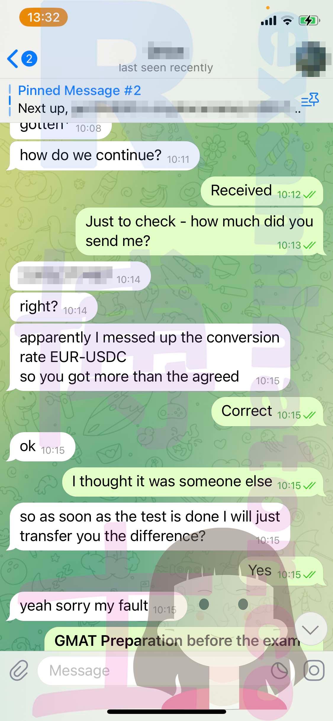 screenshot of chat logs for [GMAT Cheating] success story #318