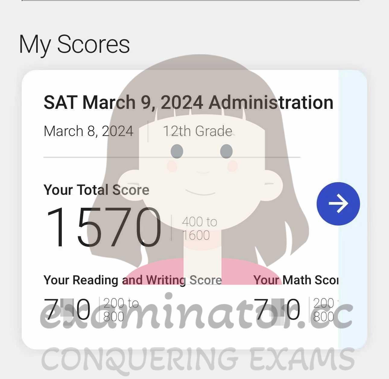 score image for SAT Cheating success story #625