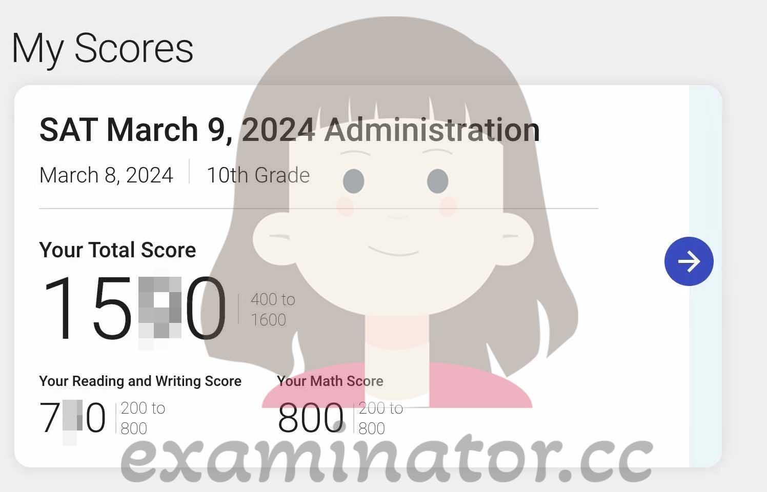 score image for SAT Cheating success story #626