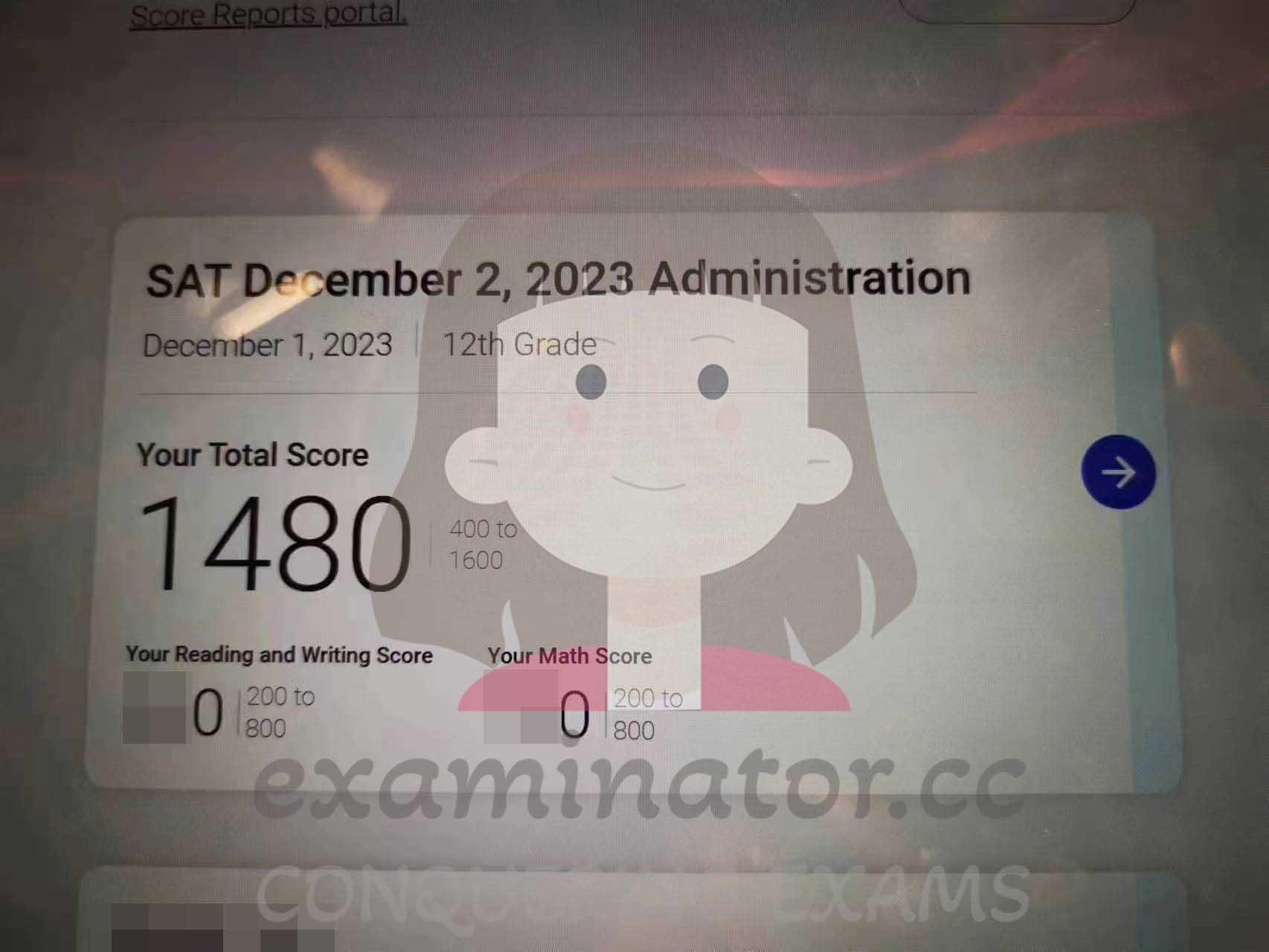 score image for SAT Cheating success story #622