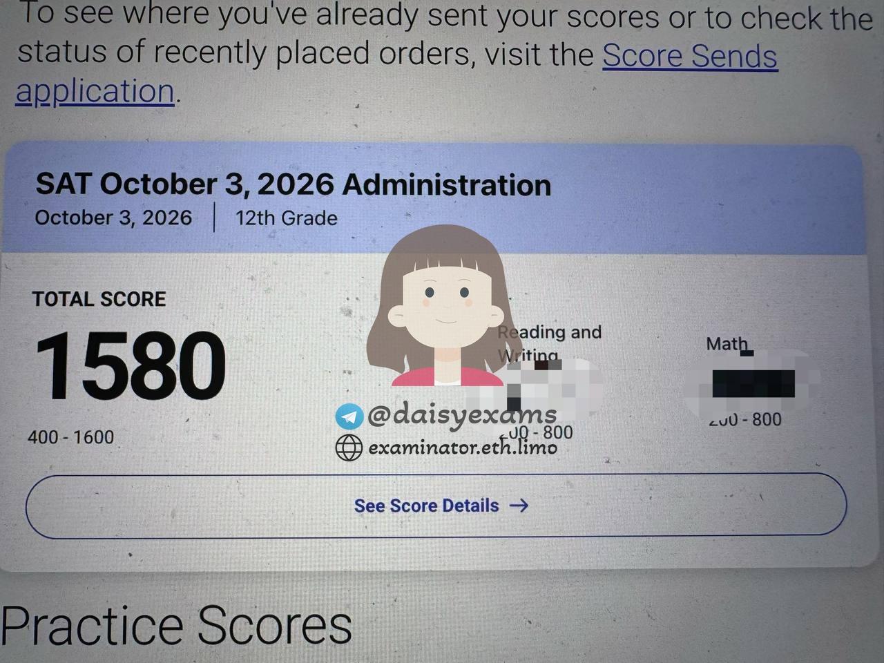 score image for SAT Cheating success story #762