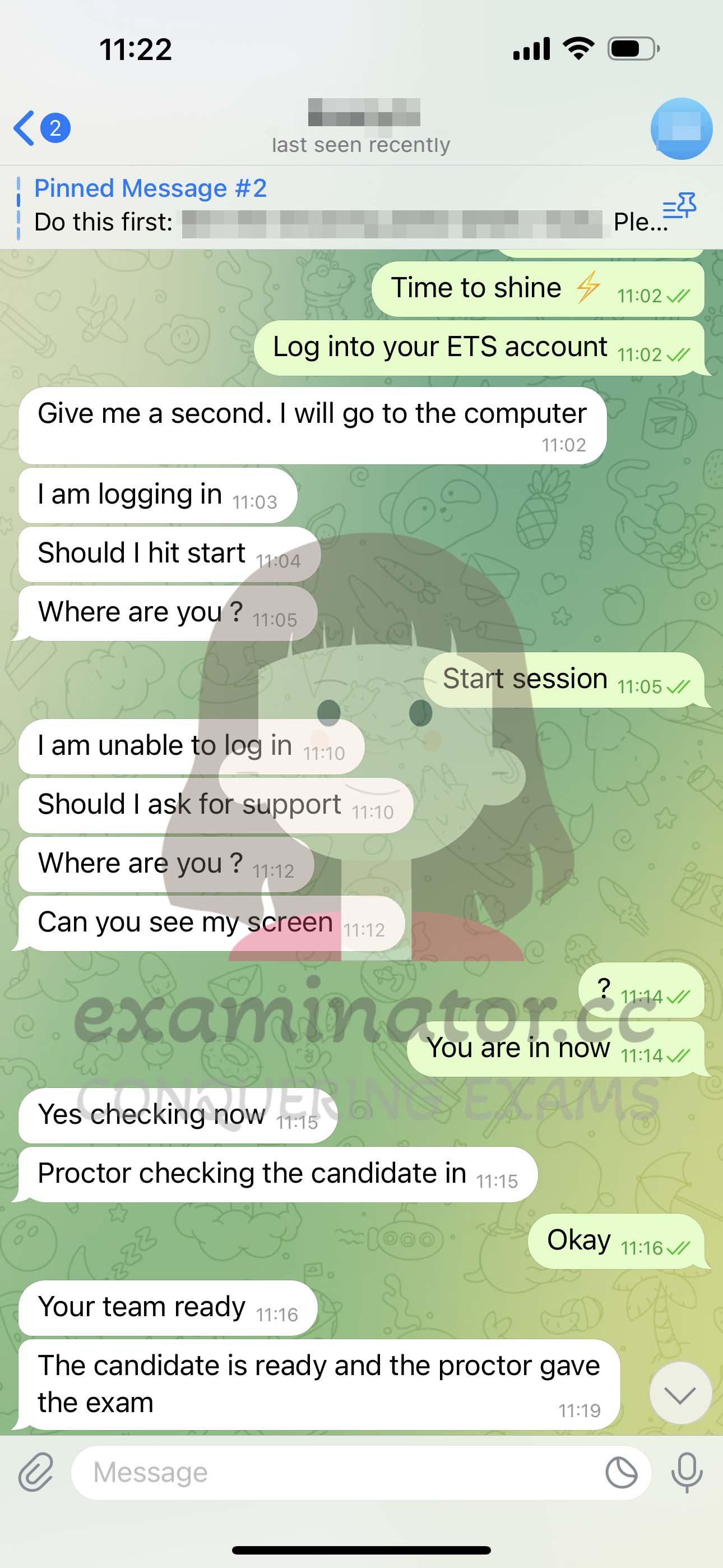 screenshot of chat logs for GRE Cheating success story #565