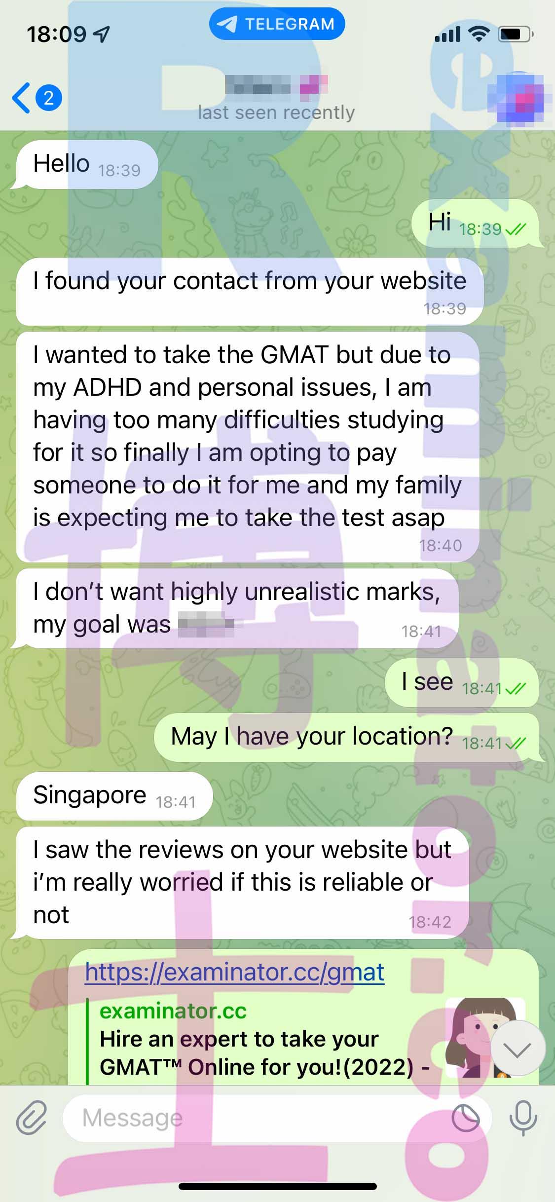 screenshot of chat logs for [GMAT Cheating] success story #244