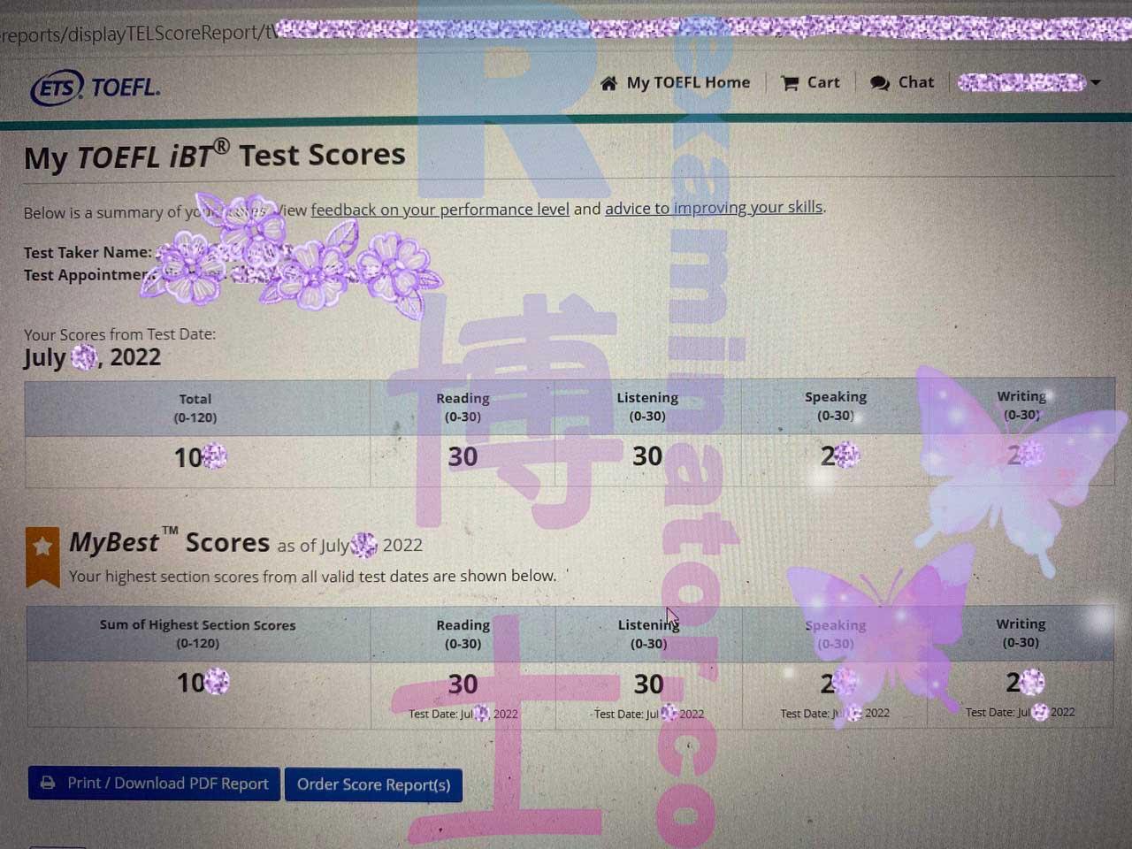 score image for TOEFL Cheating success story #355