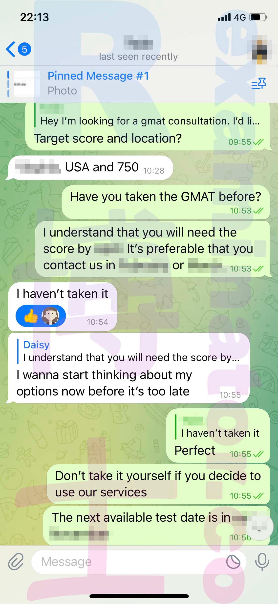 screenshot of chat logs for [GMAT Cheating] success story #331