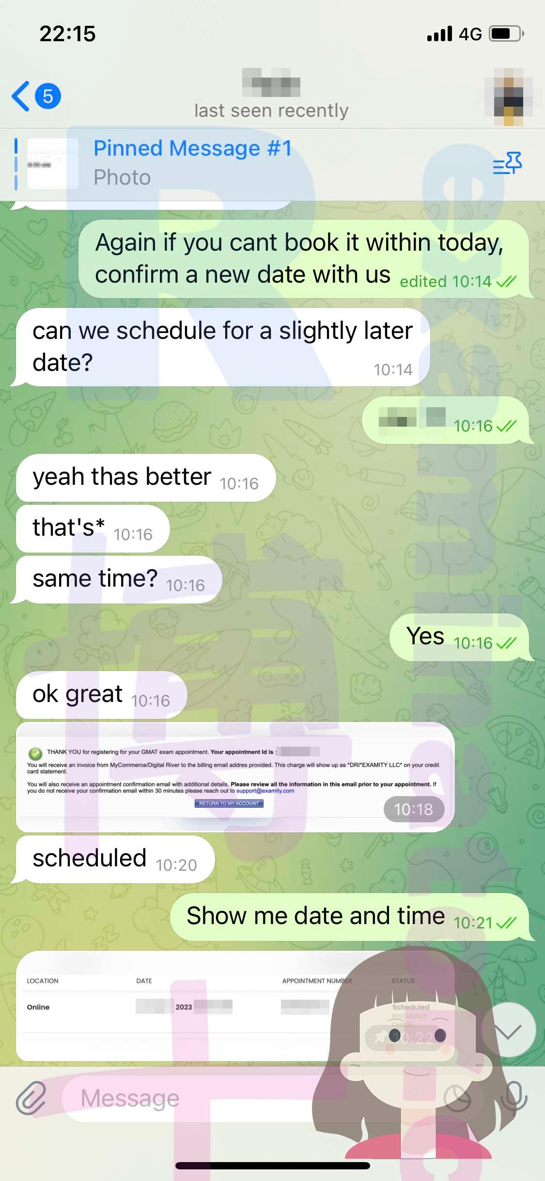 screenshot of chat logs for [GMAT Cheating] success story #331