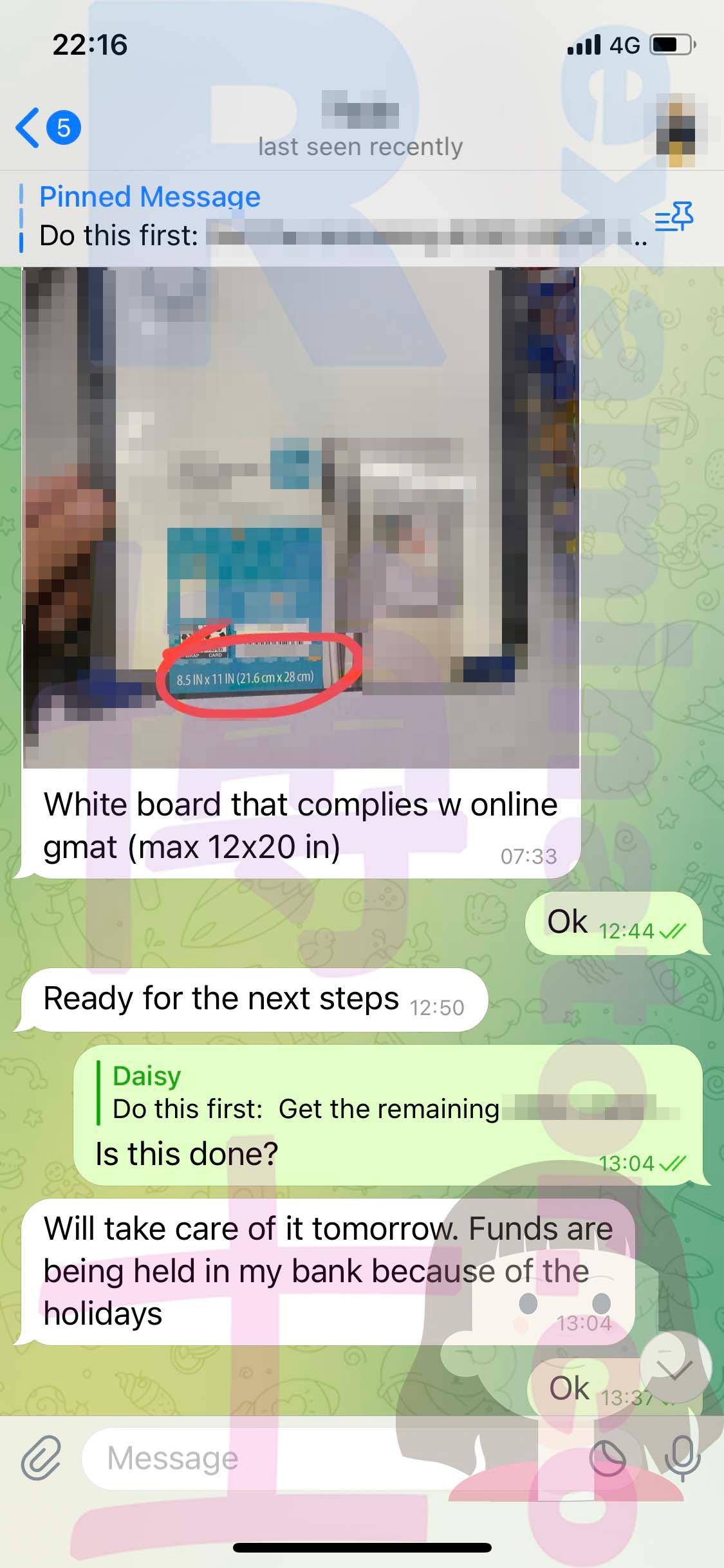 screenshot of chat logs for GMAT Cheating success story #531
