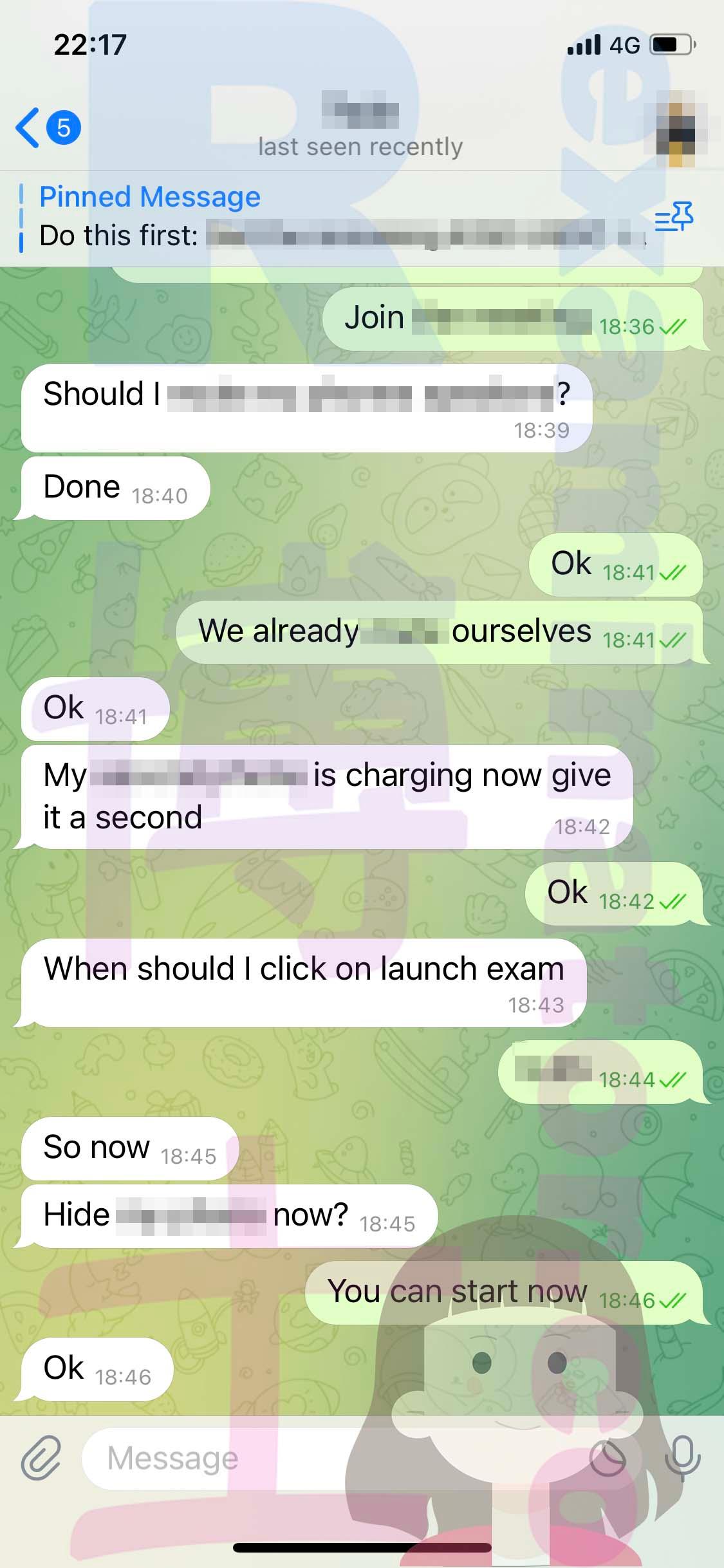 screenshot of chat logs for GMAT Cheating success story #531