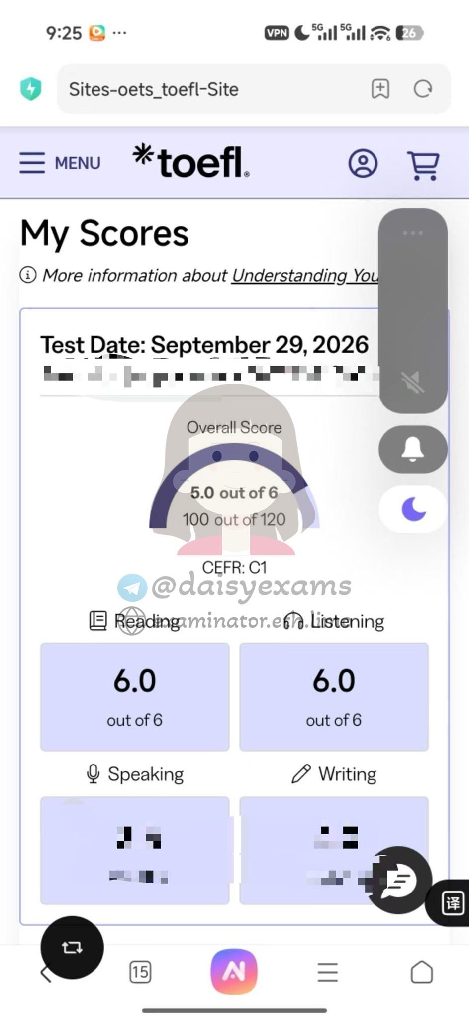 score image for TOEFL Cheating success story #761