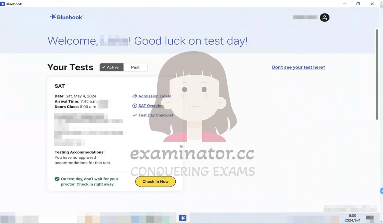 Digital SAT cheating: Click Check In Now to begin the check-in process