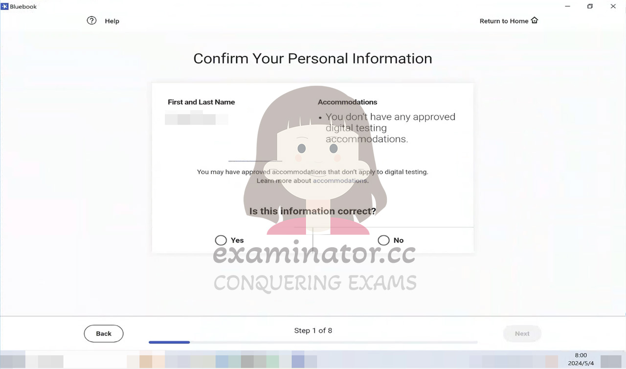 Digital SAT cheating: Confirm that your name is correct. If there are no issues, select YES