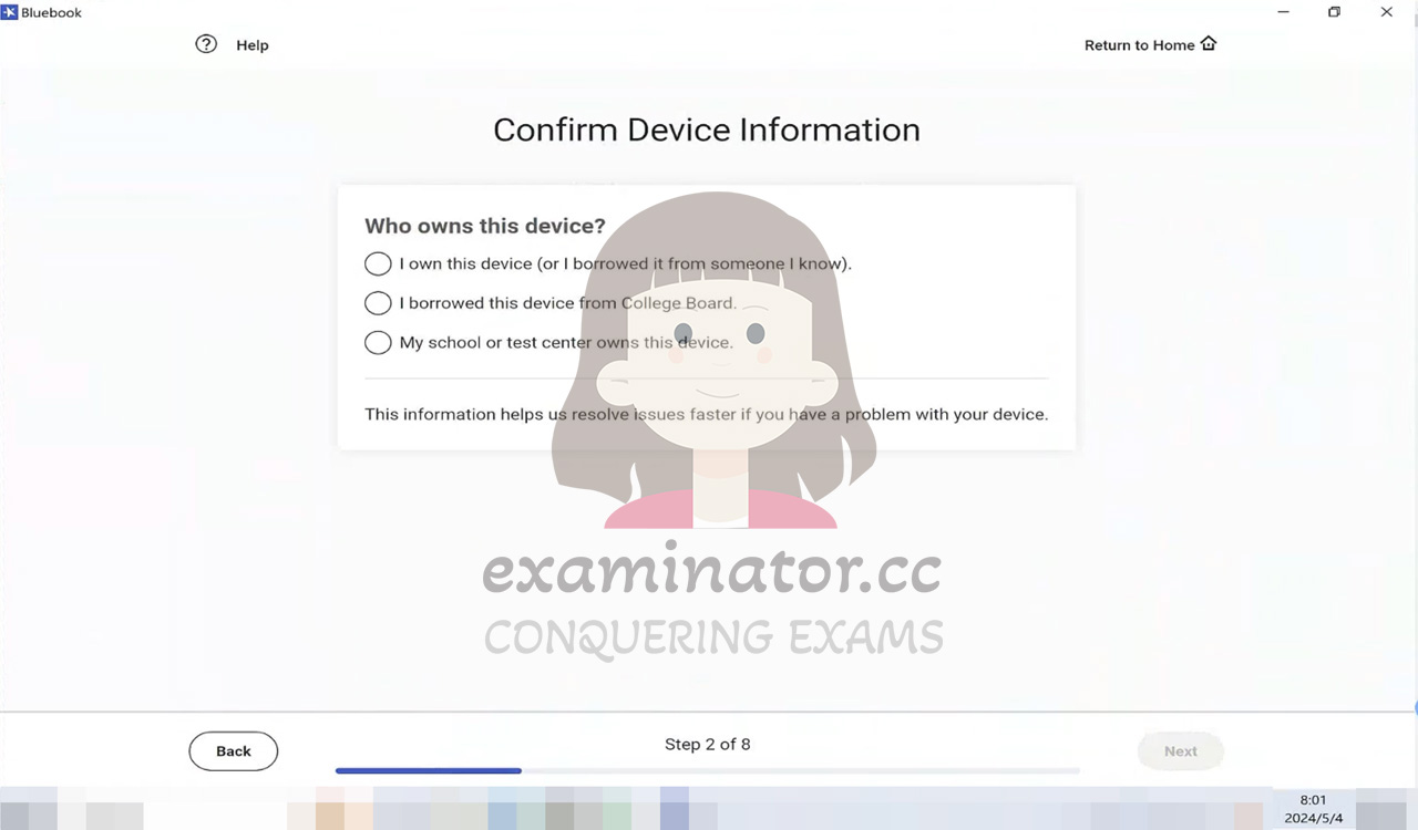 Confirm the computer device you are using for the SAT exam.